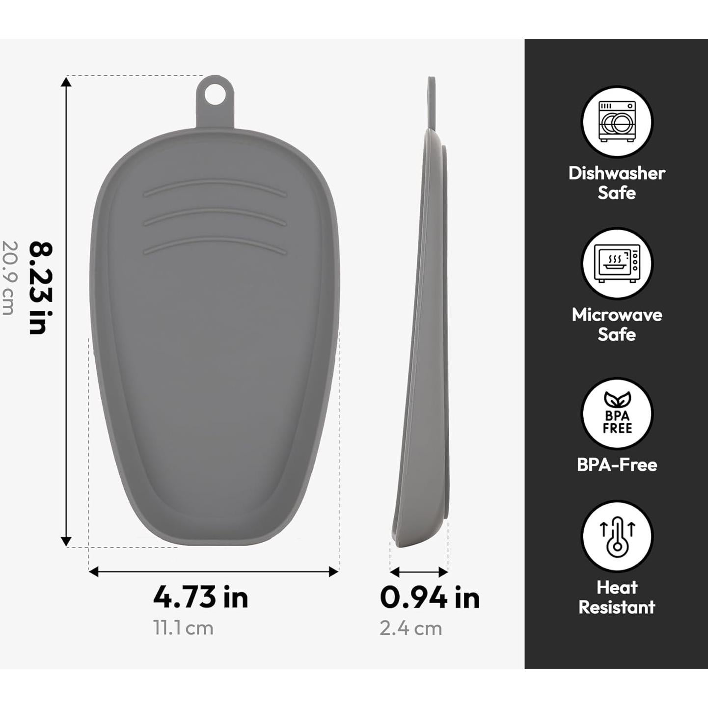 Carrotez Large Silicone Utensil Rest for Stove Top - Unbreakable Heat Resistant Silicone Spoon Rest for Kitchen Countertop - Oversized Wide Non-Scratch Spoon Holder for Camping - Grey