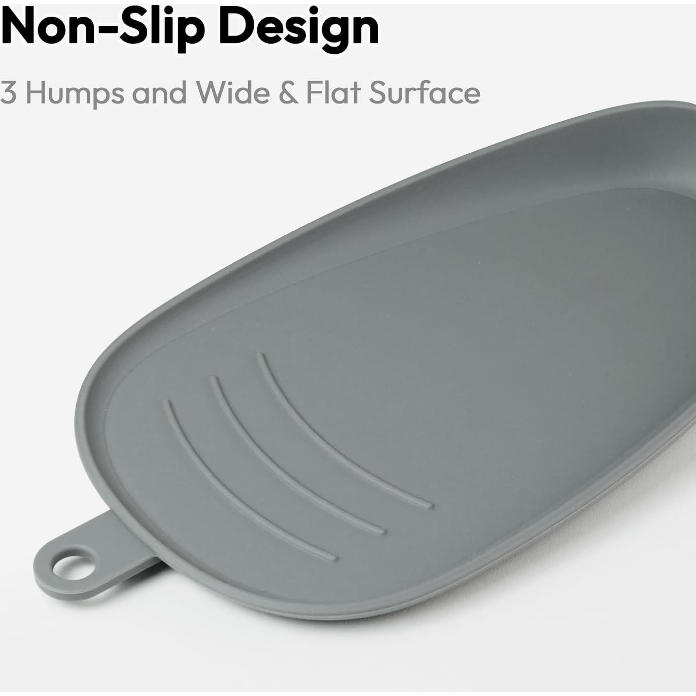 Carrotez Large Silicone Utensil Rest for Stove Top - Unbreakable Heat Resistant Silicone Spoon Rest for Kitchen Countertop - Oversized Wide Non-Scratch Spoon Holder for Camping - Grey