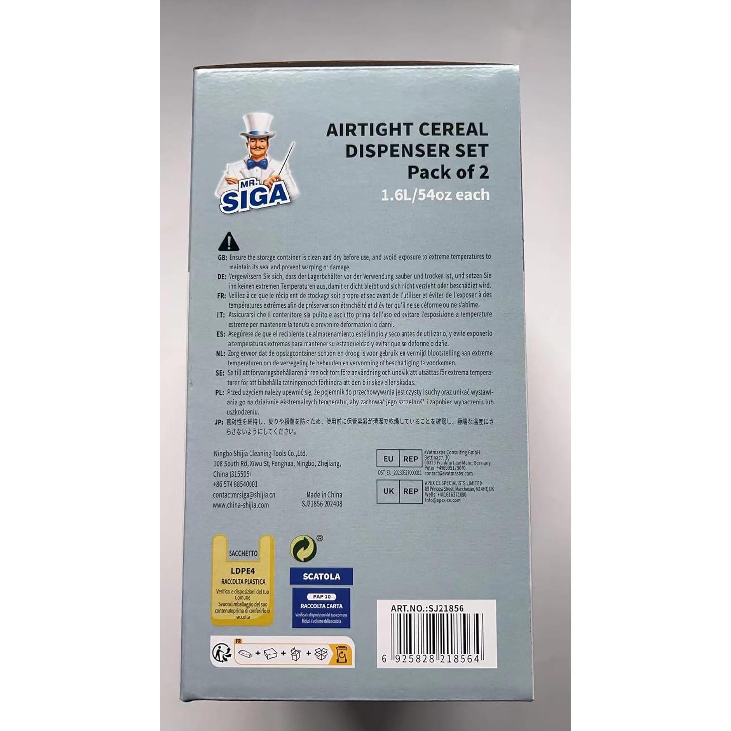 Conjunto de dispensadores de cereal herméticos MR.SIGA 1.6L