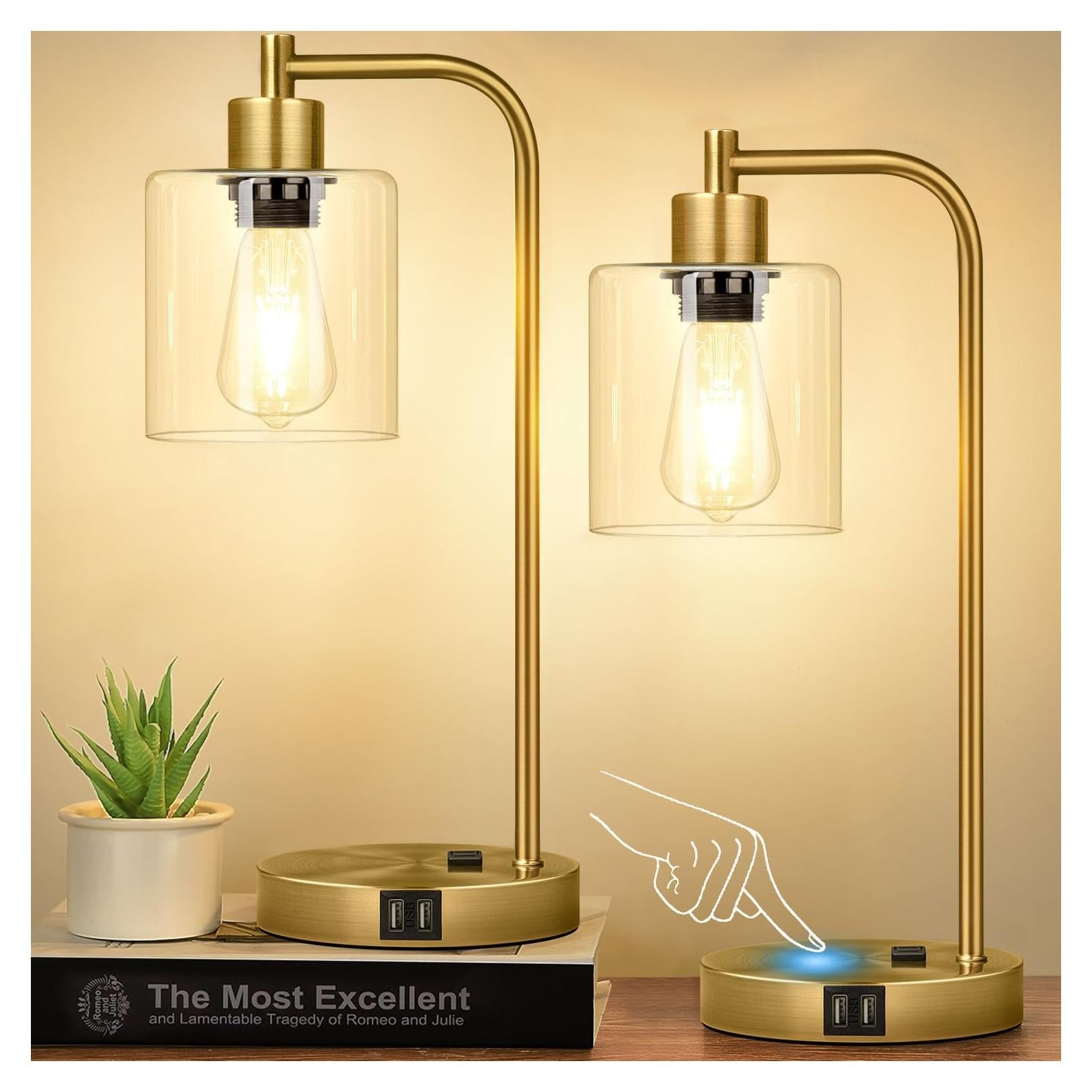 Juego de 2 Lámparas de Mesa Táctiles Nintiue con USB y LED