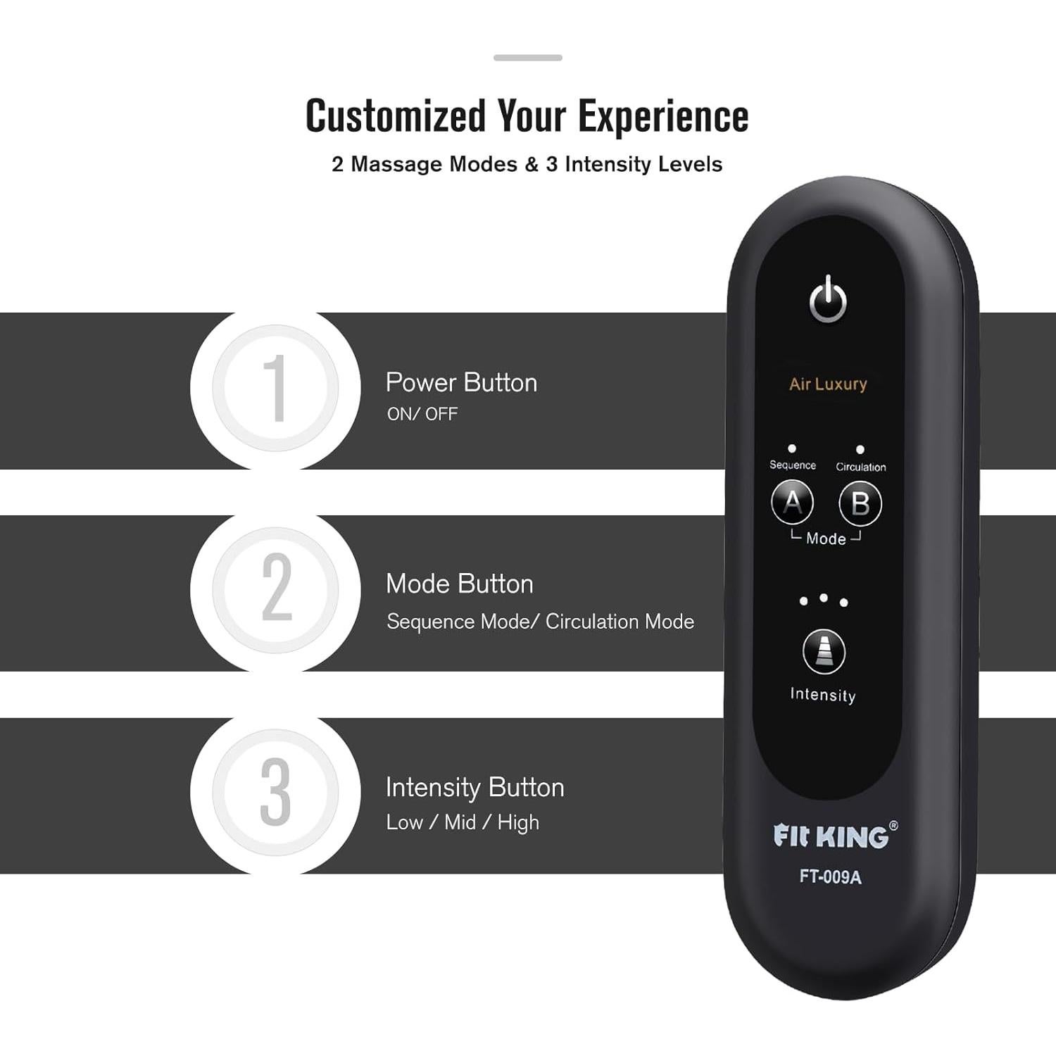 Masajeador de Aire para Piernas FIT KING FT-009A - 2 Modos 3 Intensidades