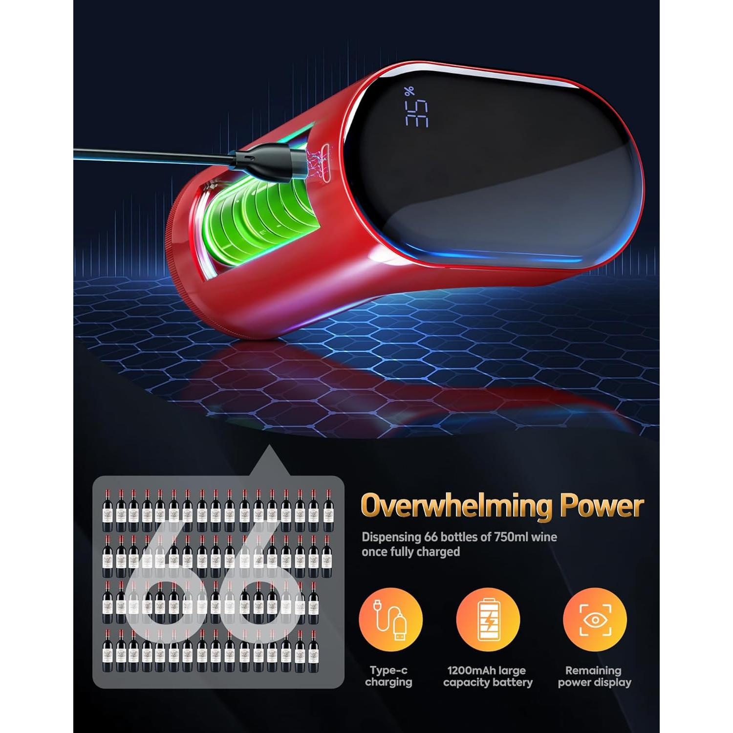 Dispensador de Vino Eléctrico Redsack 5-en-1 Rojo 999ml