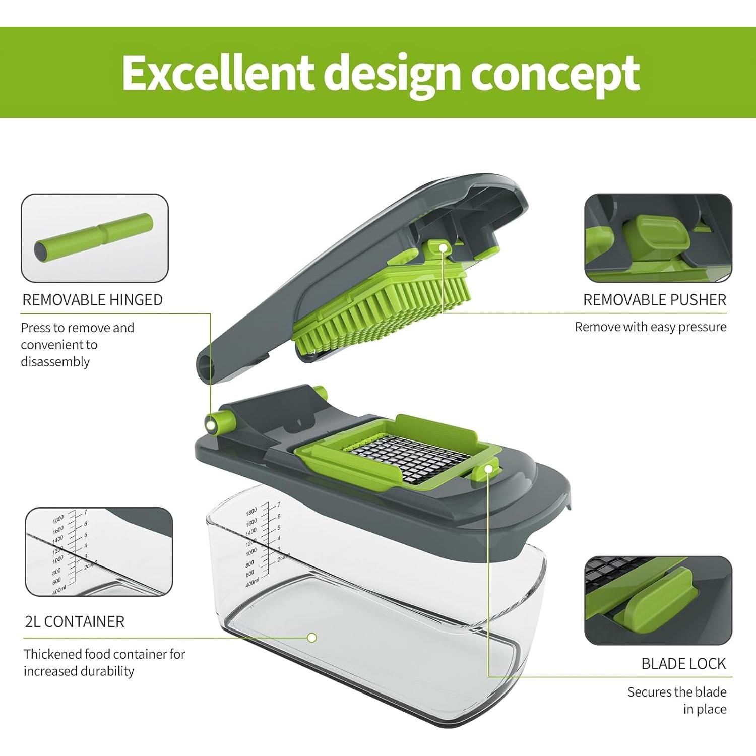 Cortador de Verduras Cambom B860-B Multifuncional Verde 2 Cuchillas