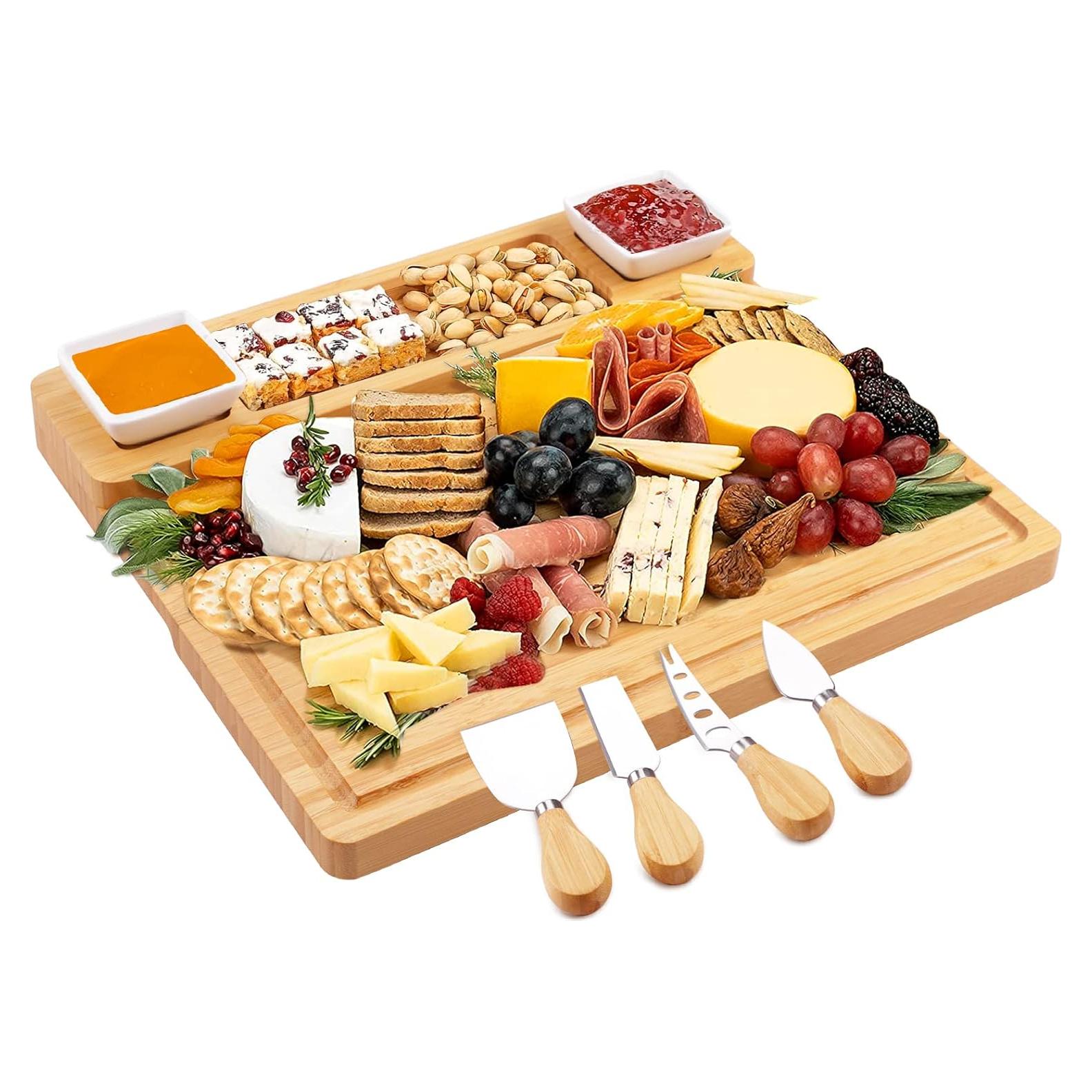 Tabla de Charcutería YZS de Bambú 39x28 cm con Cuchillos