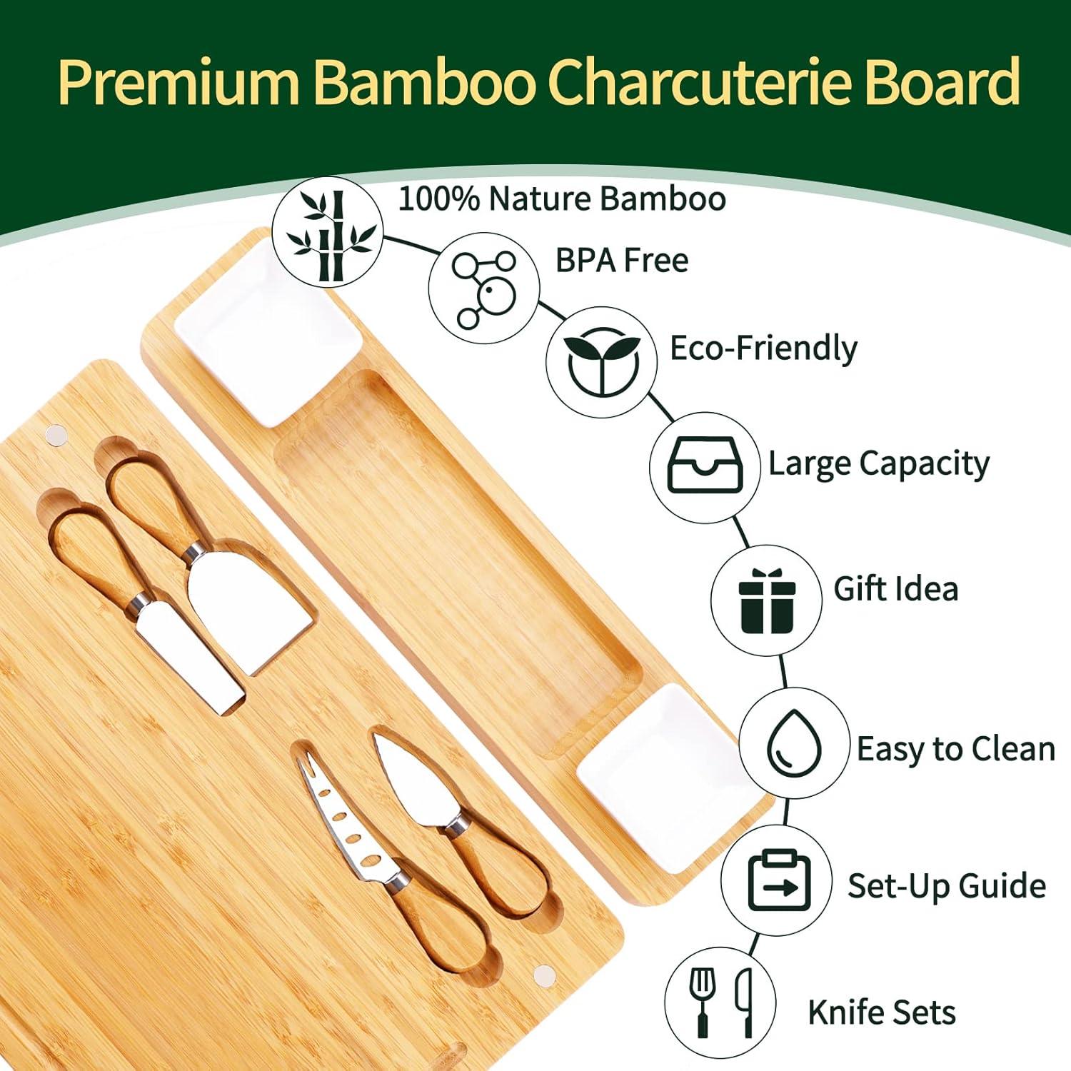 Tabla de Charcutería YZS de Bambú 39x28 cm con Cuchillos