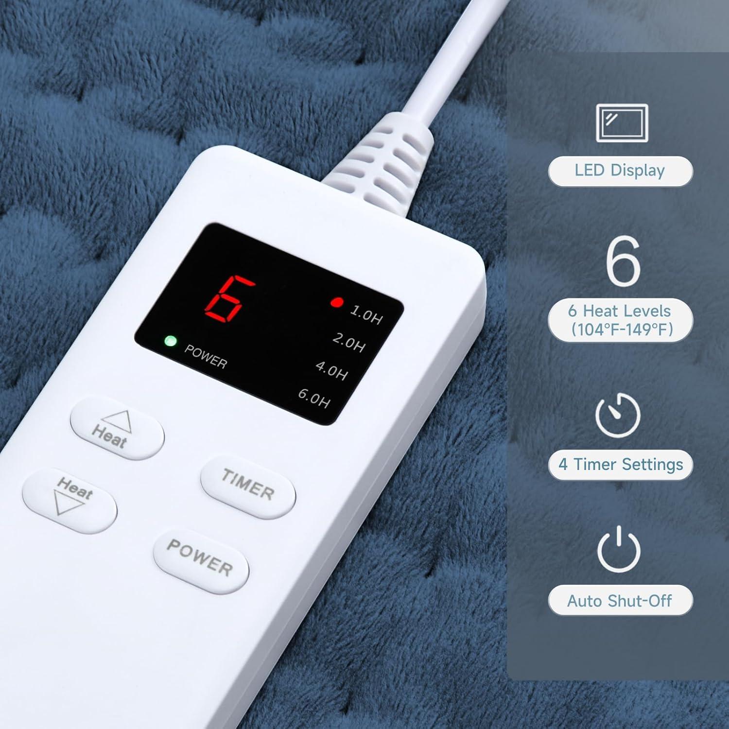 Almohadilla Calefactora ZUODUN 61x30cm 6 Niveles Calor Azul