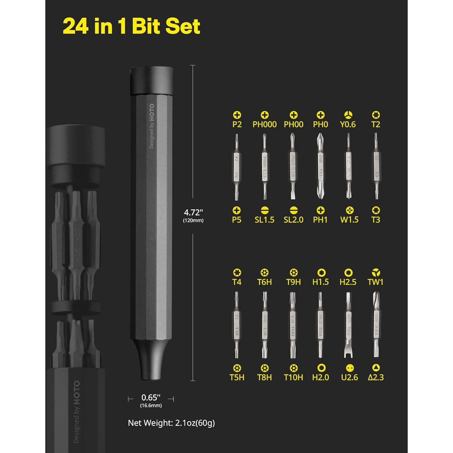 Juego de Destornilladores HOTO 24 en 1 Magnético Gris