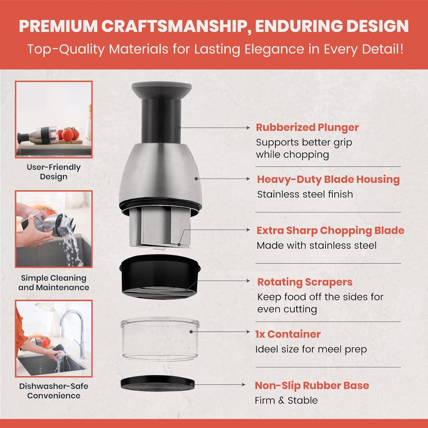 Picador Manual Slap Chop Vivaant - Cortador de Verduras y Ajo