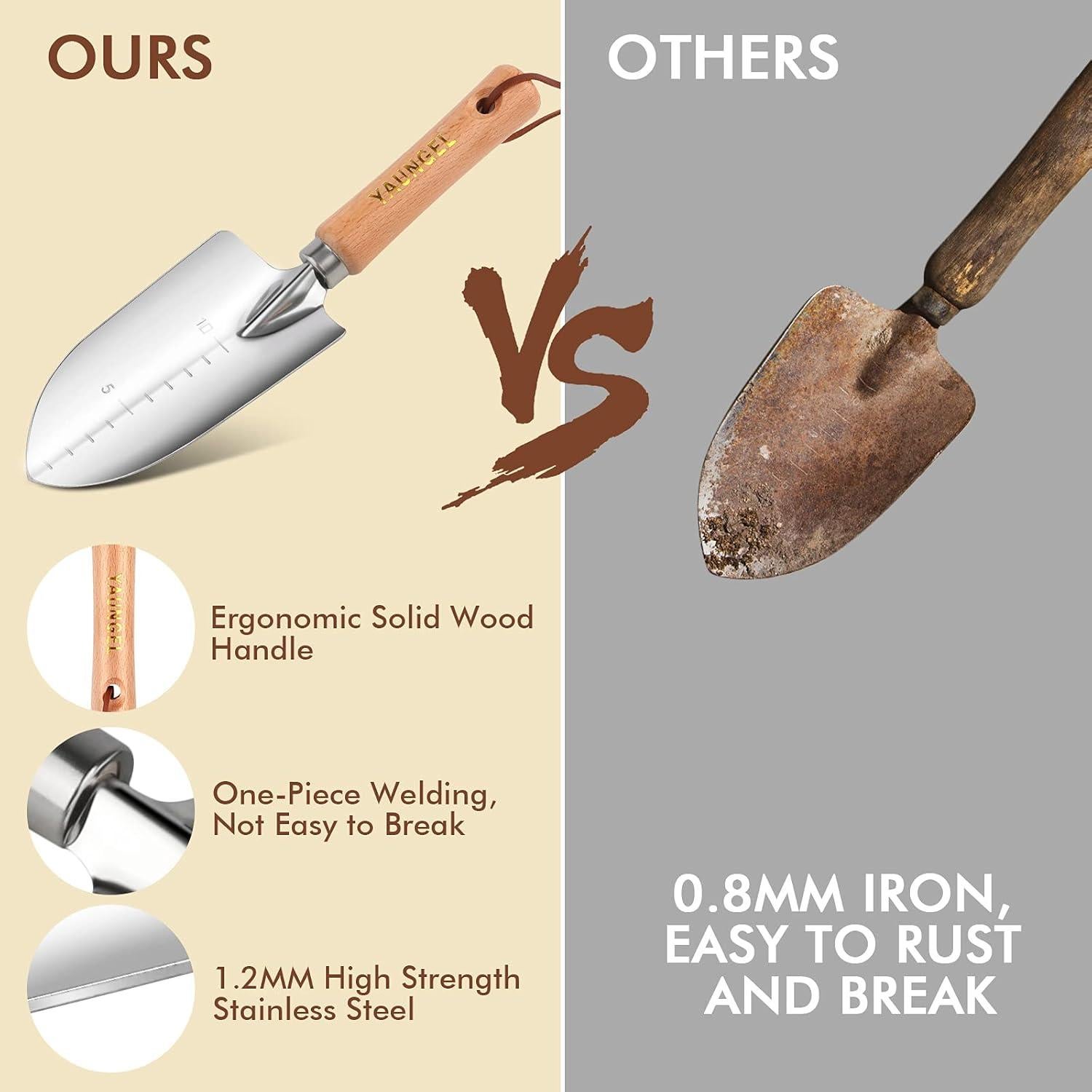 Juego de Herramientas de Jardín YAUNGEL 10 Piezas Acero Inoxidable