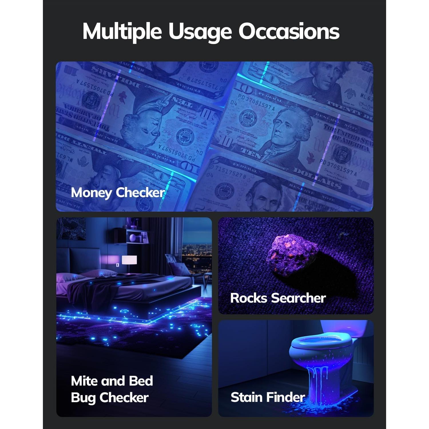 Linterna UV Morpilot 12 LED 395nm 2 Pcs Mini Negra