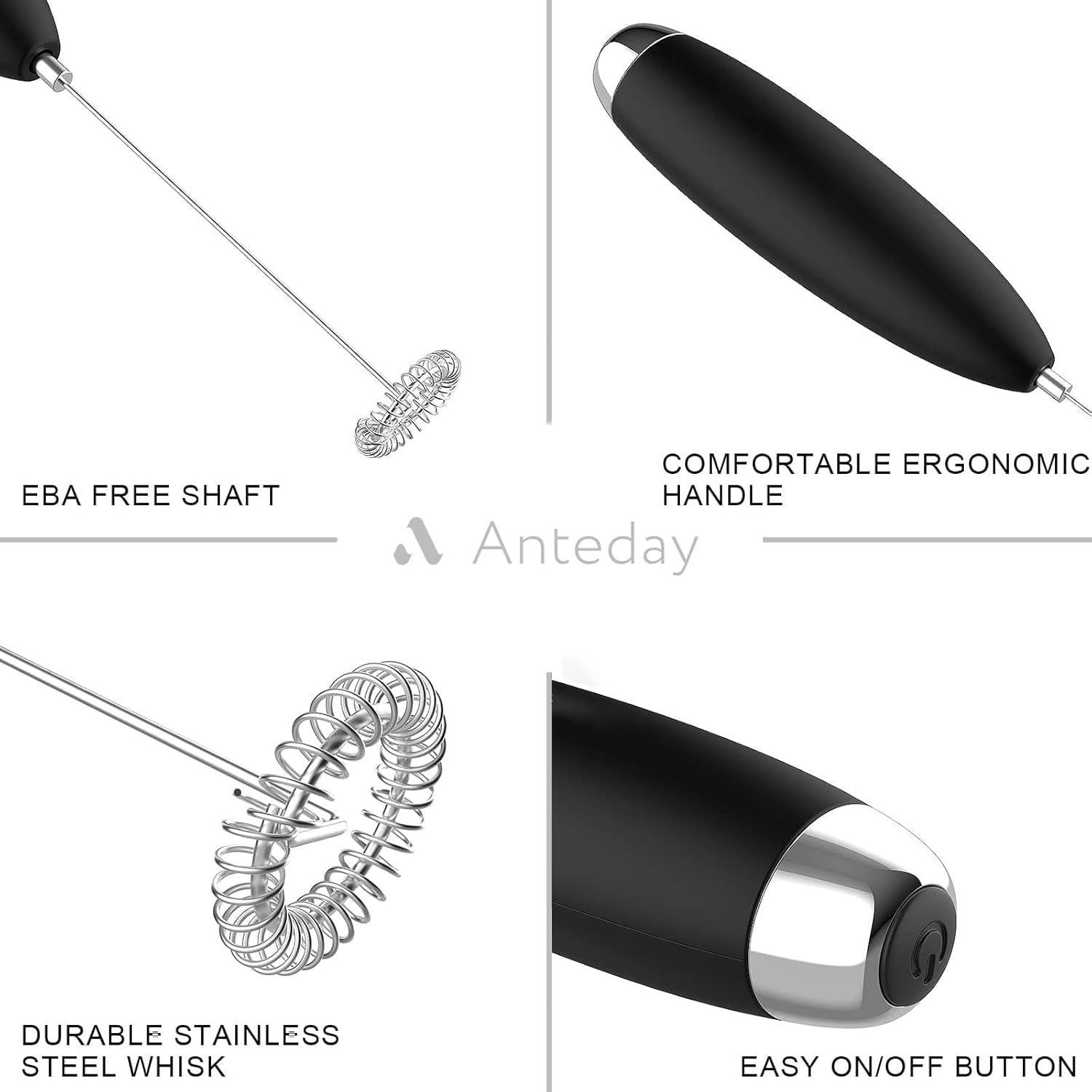 Espumador de Leche Eléctrico Anteday, 240W, Inoxidable, Negro