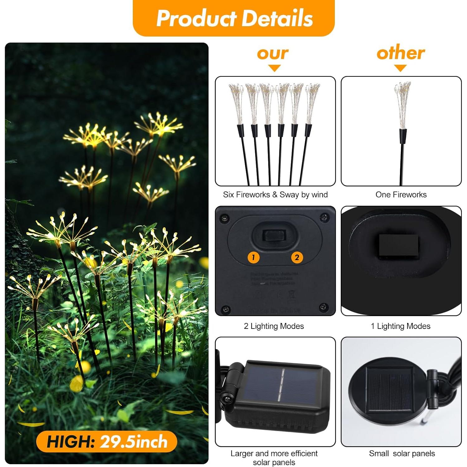 Luces de Jardín Solares Kwaiffeo 2 Paquete 120 LED IP65