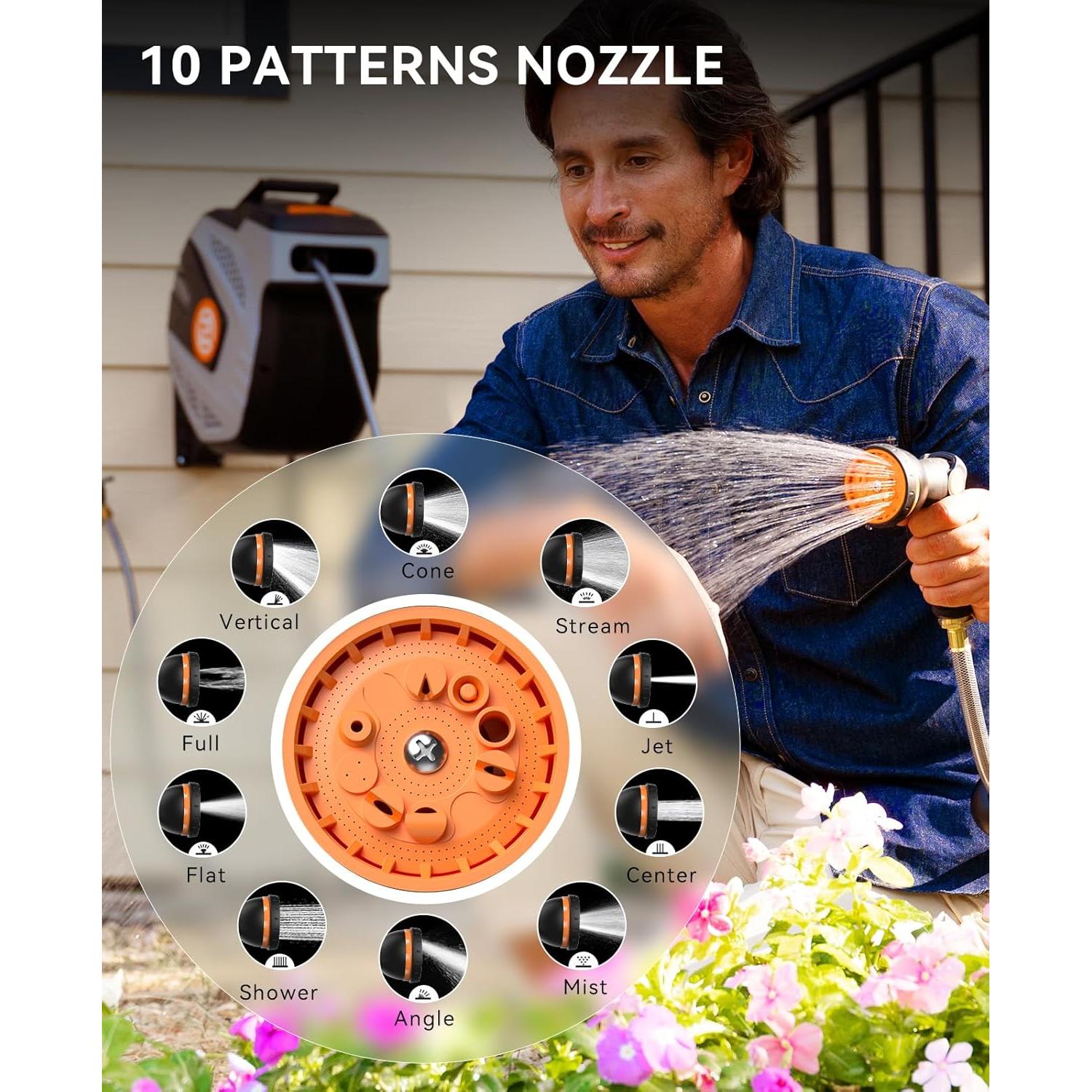 Carrete de Manguera Retráctil SUNPOW 15.24m con Boquilla 10 Funciones