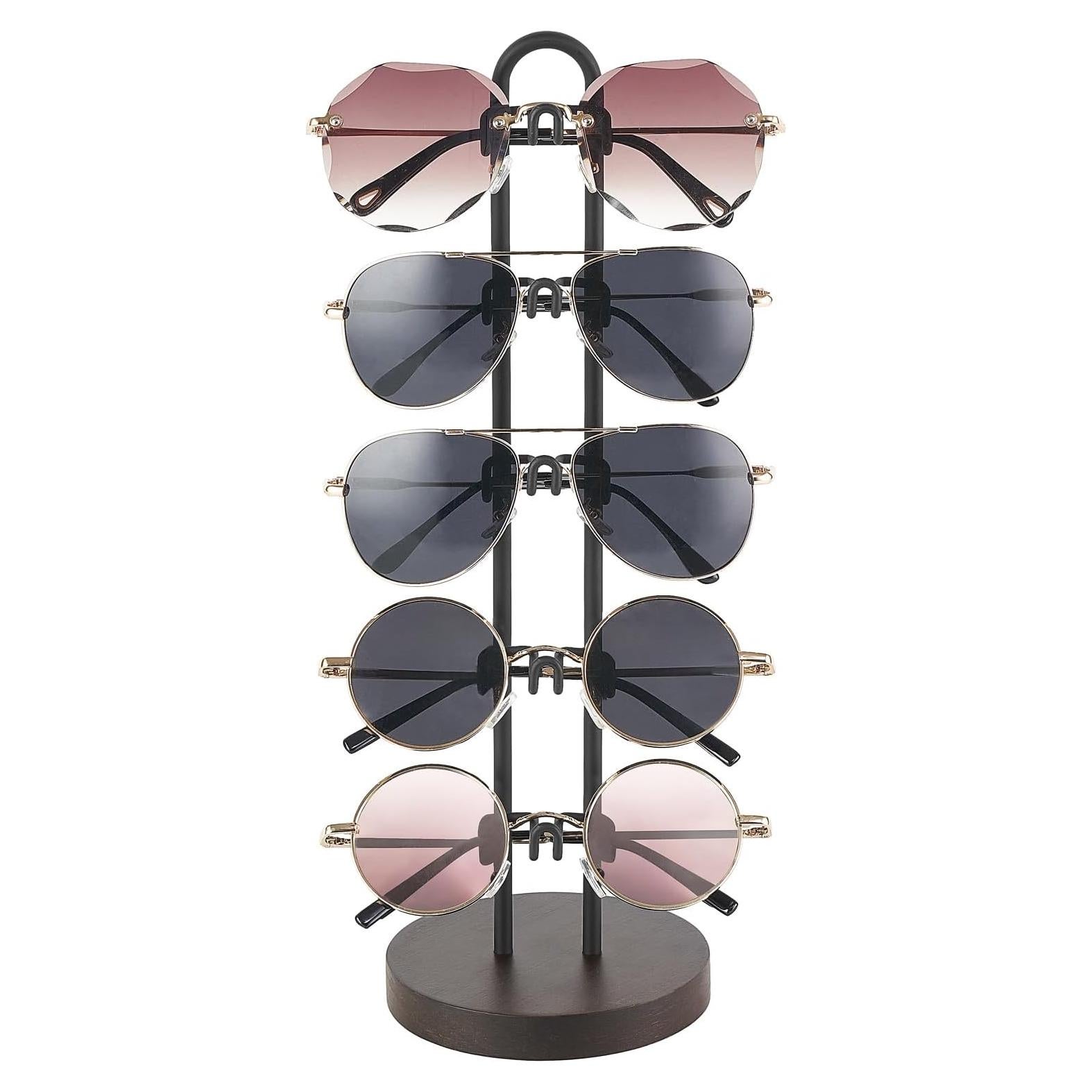 Organizador de Gafas Mkono Soporte de Metal y Madera para 5 Pares