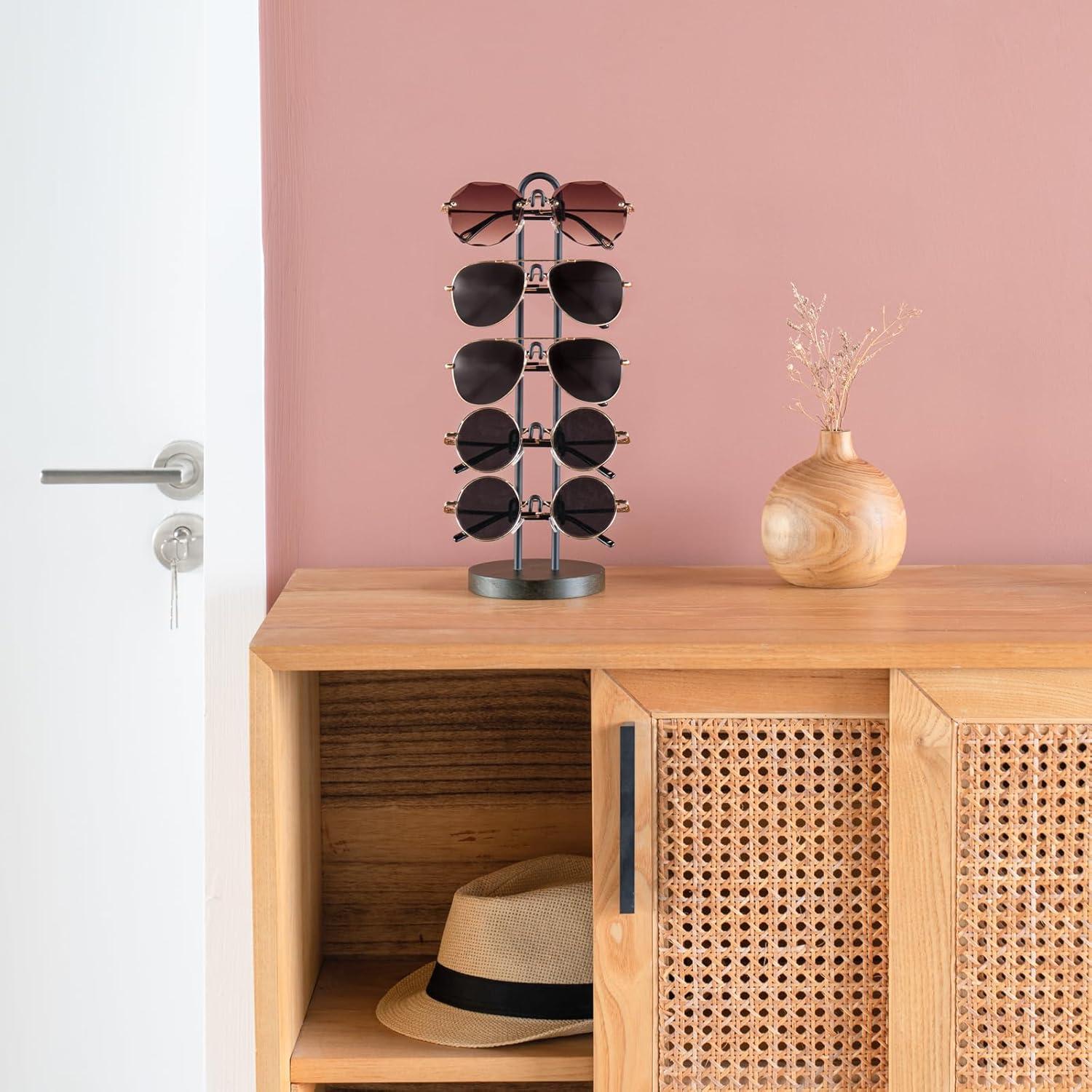 Organizador de Gafas Mkono Soporte de Metal y Madera para 5 Pares