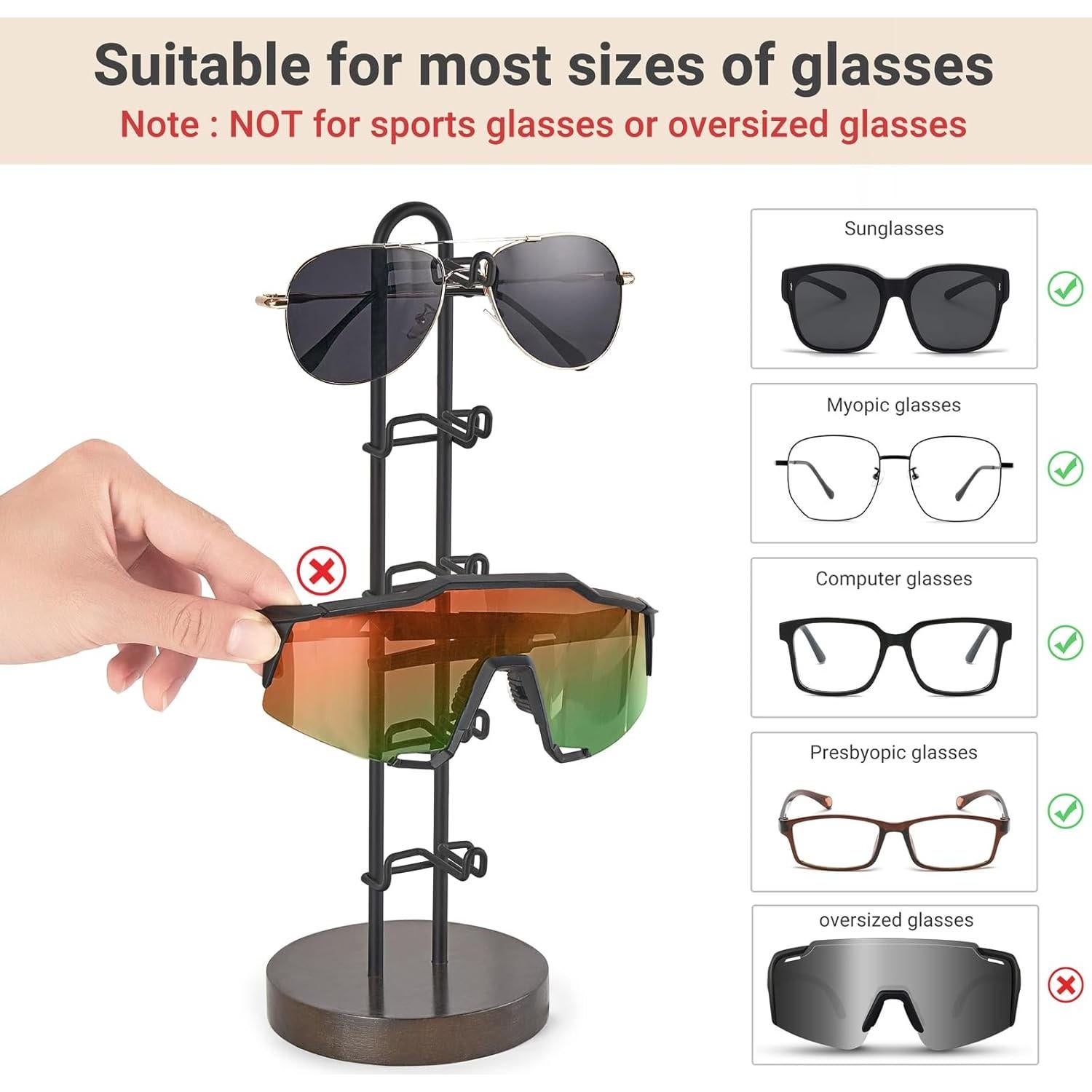 Organizador de Gafas Mkono Soporte de Metal y Madera para 5 Pares