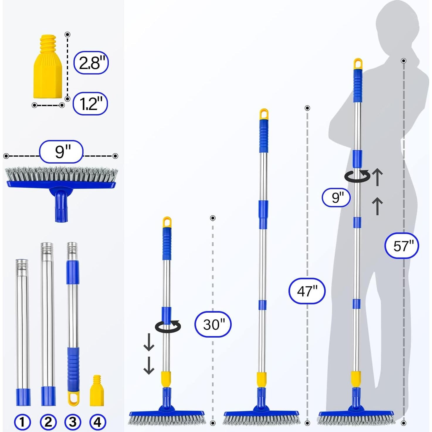 Cepillo de Lechada ITTAR Ajustable con Mango Telescópico 83-140 cm