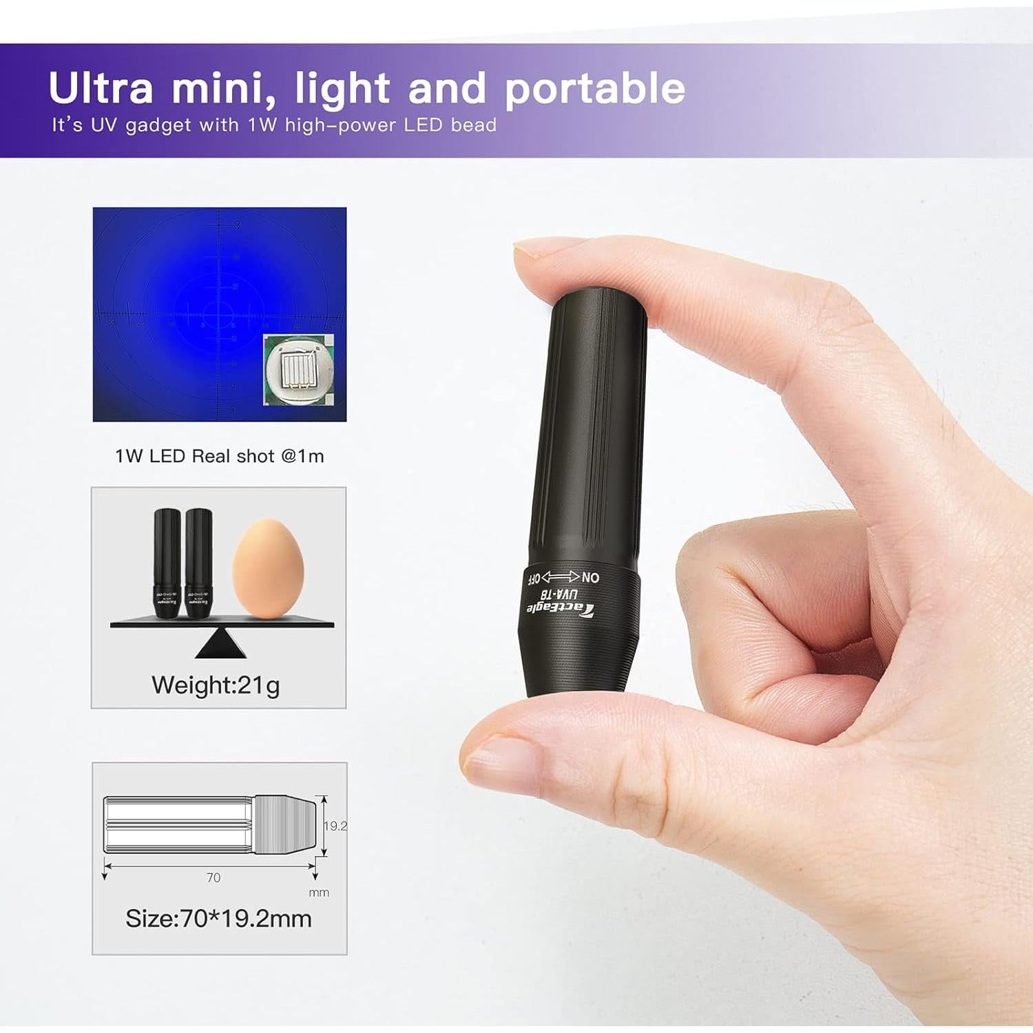 Paquete de 2 Linternas UV Mini UVA-T8 Detección de Manchas