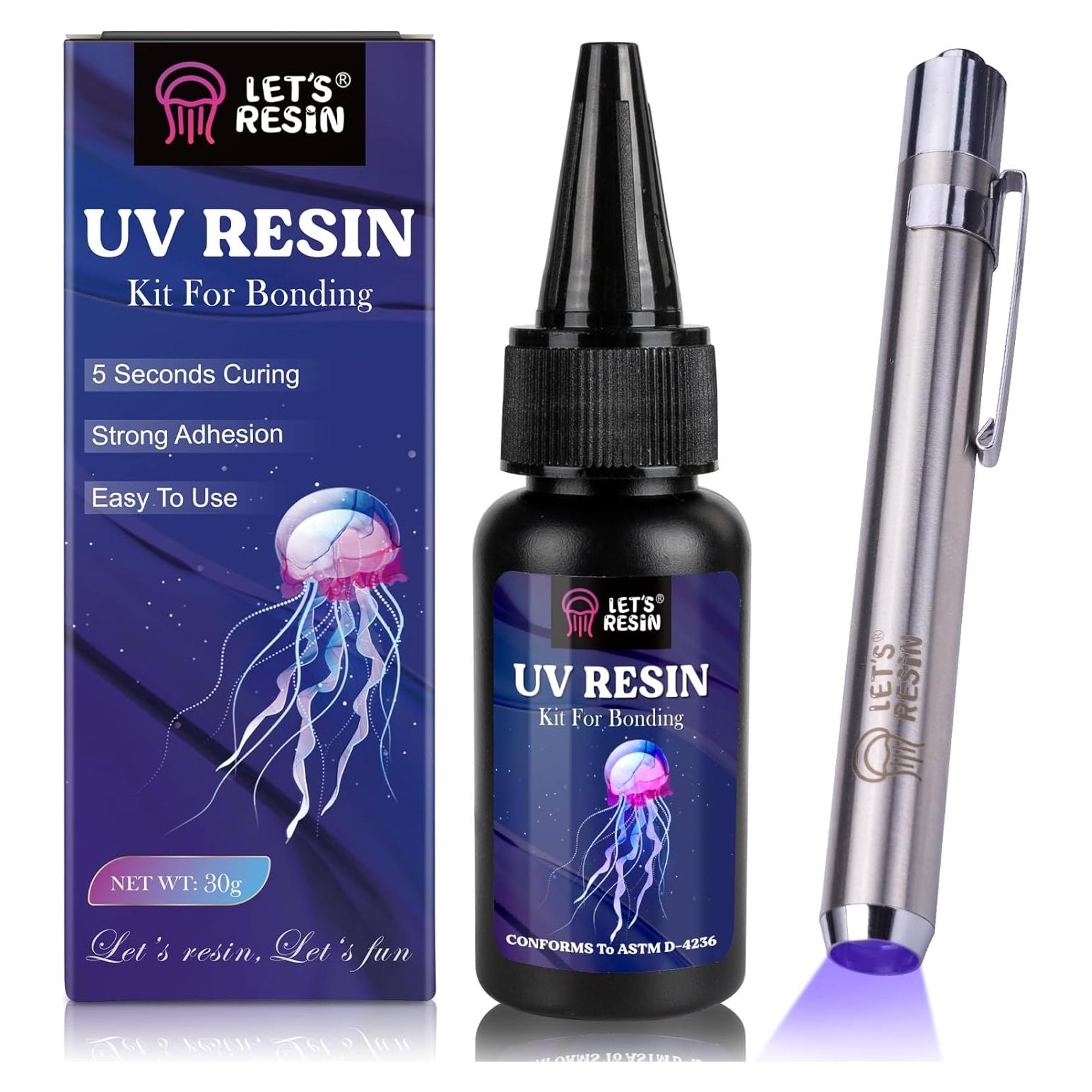 Kit de Resina UV LET'S RESIN 30g con Linterna y Adhesivo