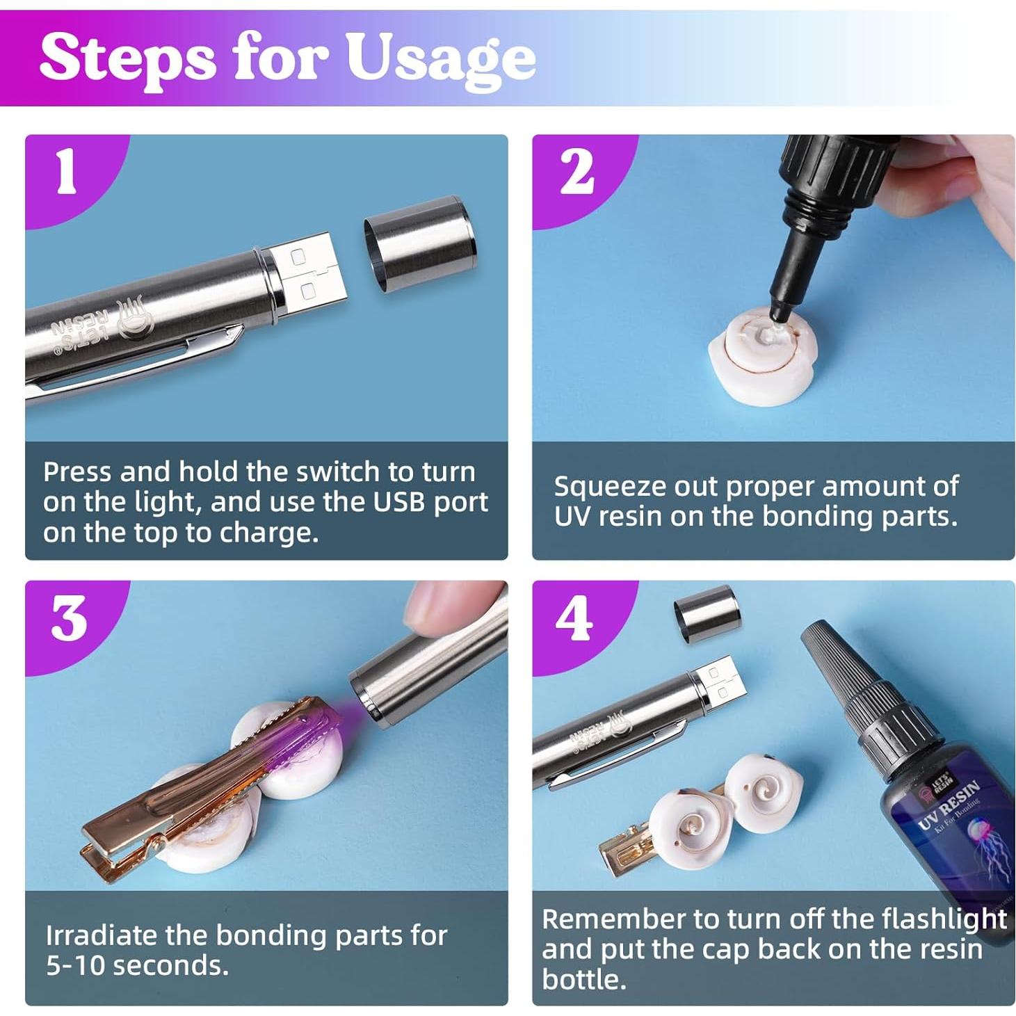 Kit de Resina UV LET'S RESIN 30g con Linterna y Adhesivo