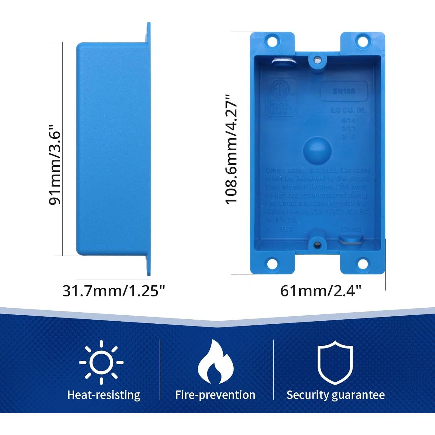 Caja de salida poco profunda 1 gang YQXIUTE PVC azul 131 cm³