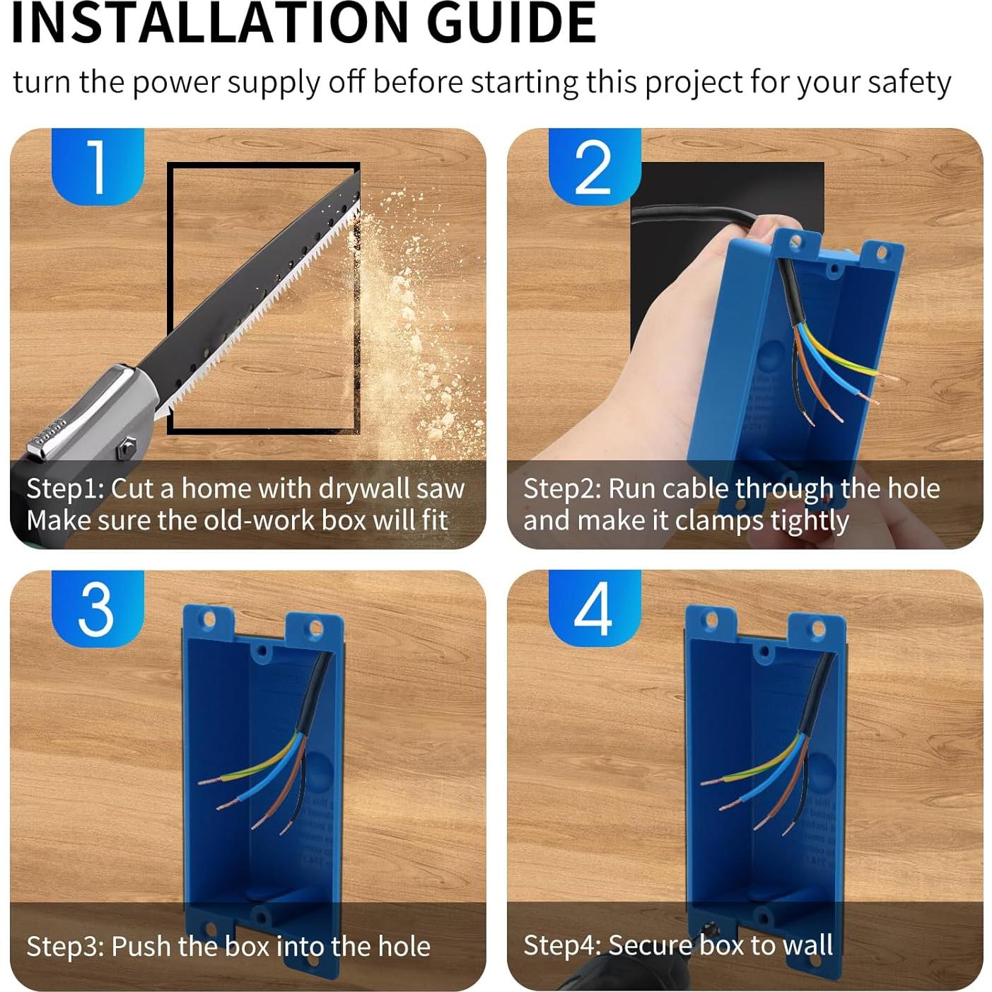 Caja de salida poco profunda 1 gang YQXIUTE PVC azul 131 cm³