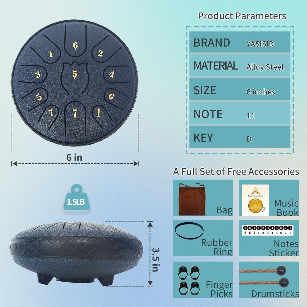 Tambor de Lluvia de Acero Yuan Yun 6" 11 Notas Azul