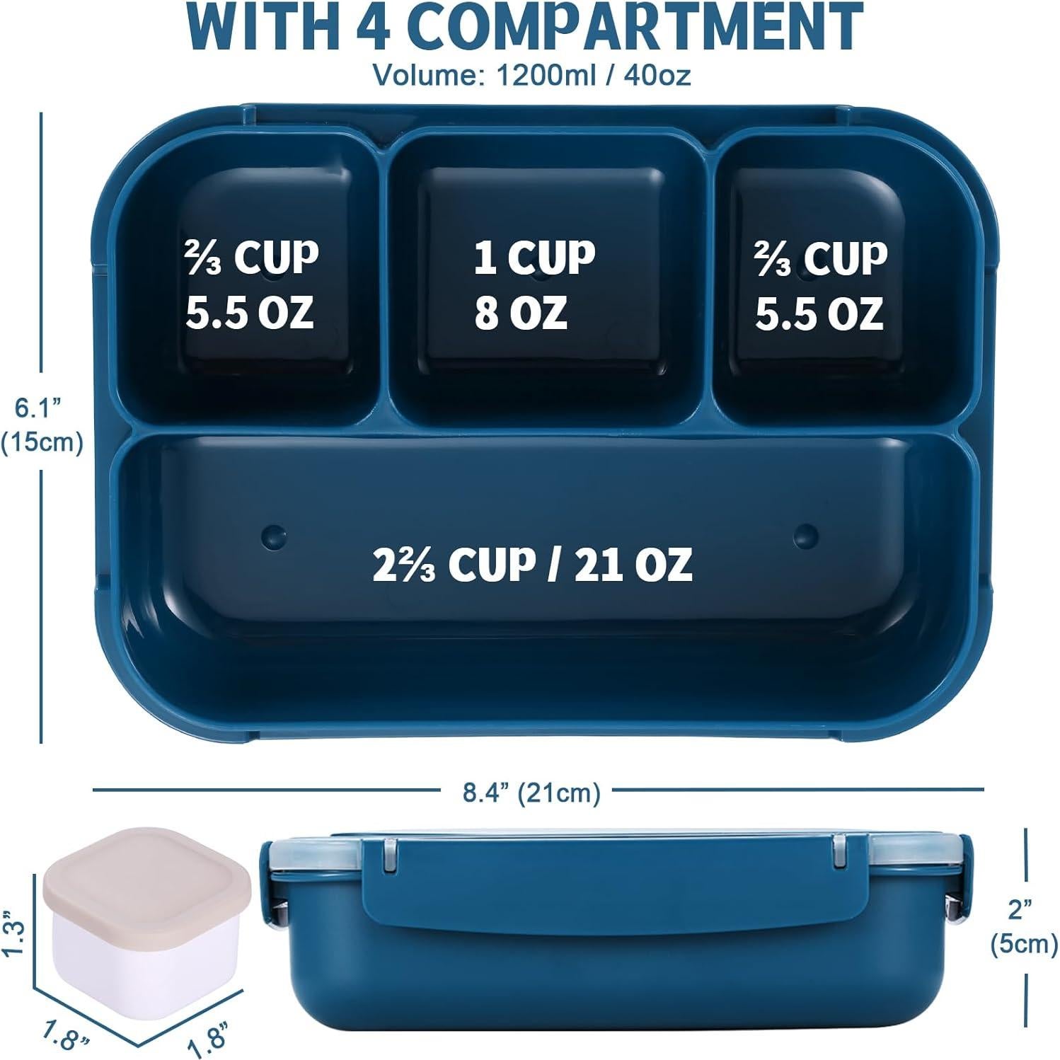 Caja Bento Almuerzo 1200ml Azul Marino con Utensilios y Tarro