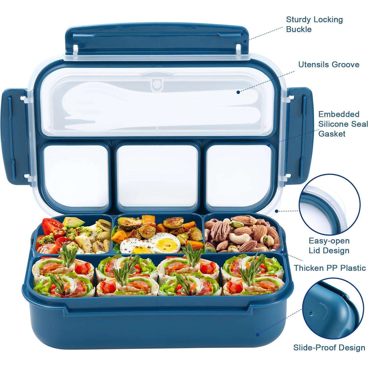 Caja Bento Almuerzo 1200ml Azul Marino con Utensilios y Tarro