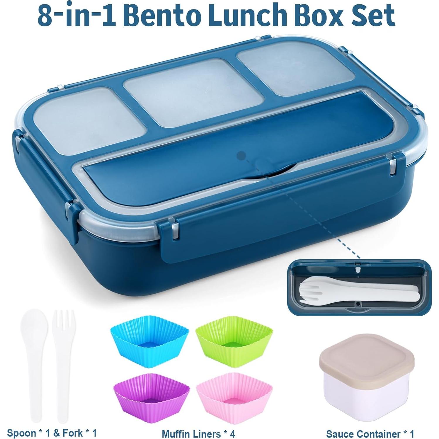 Caja Bento Almuerzo 1200ml Azul Marino con Utensilios y Tarro