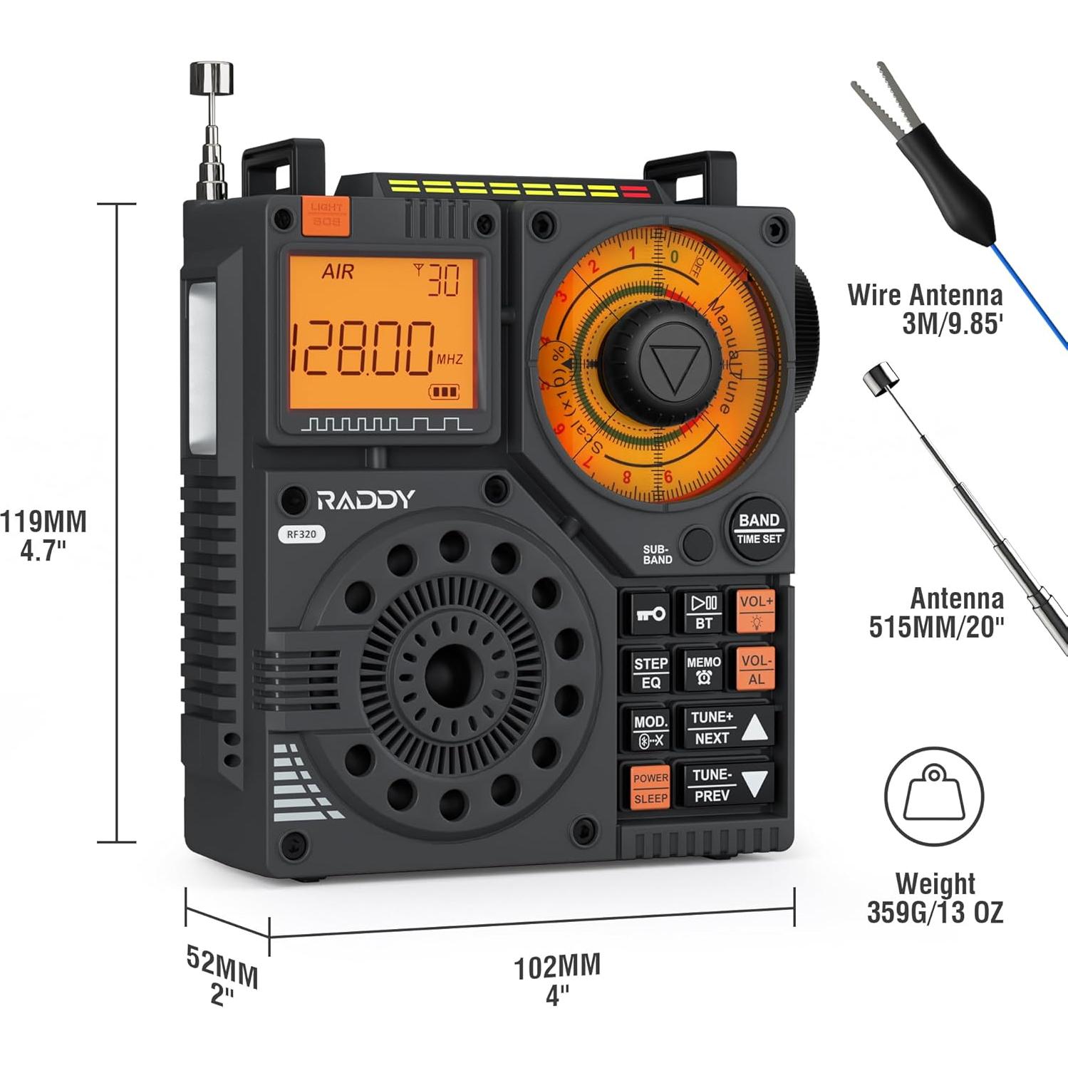 Radio Portátil Raddy RF320 Onda Corta Recargable 2000mAh