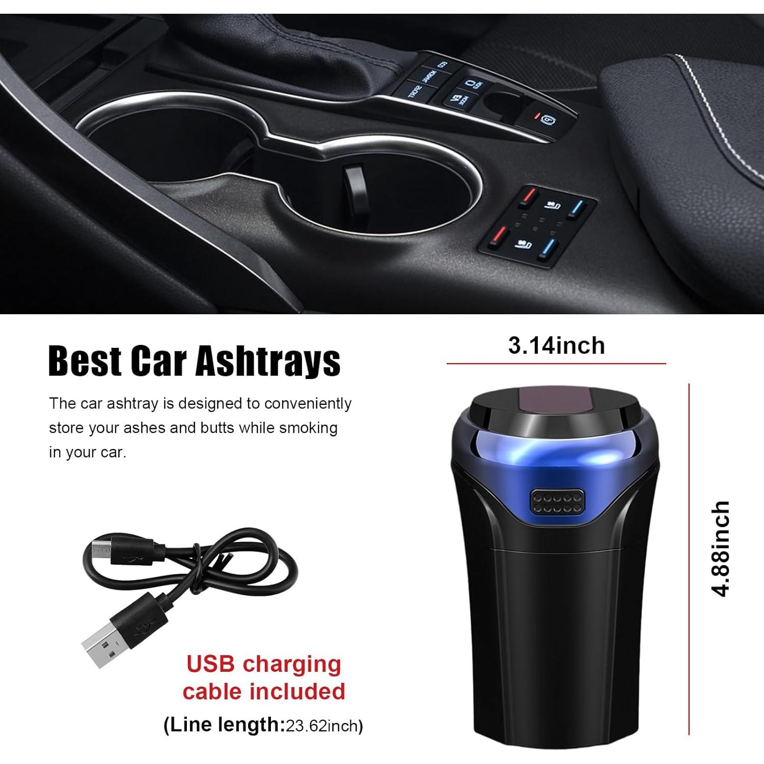 Cenicero de coche con tapa Suvnie USB recargable azul