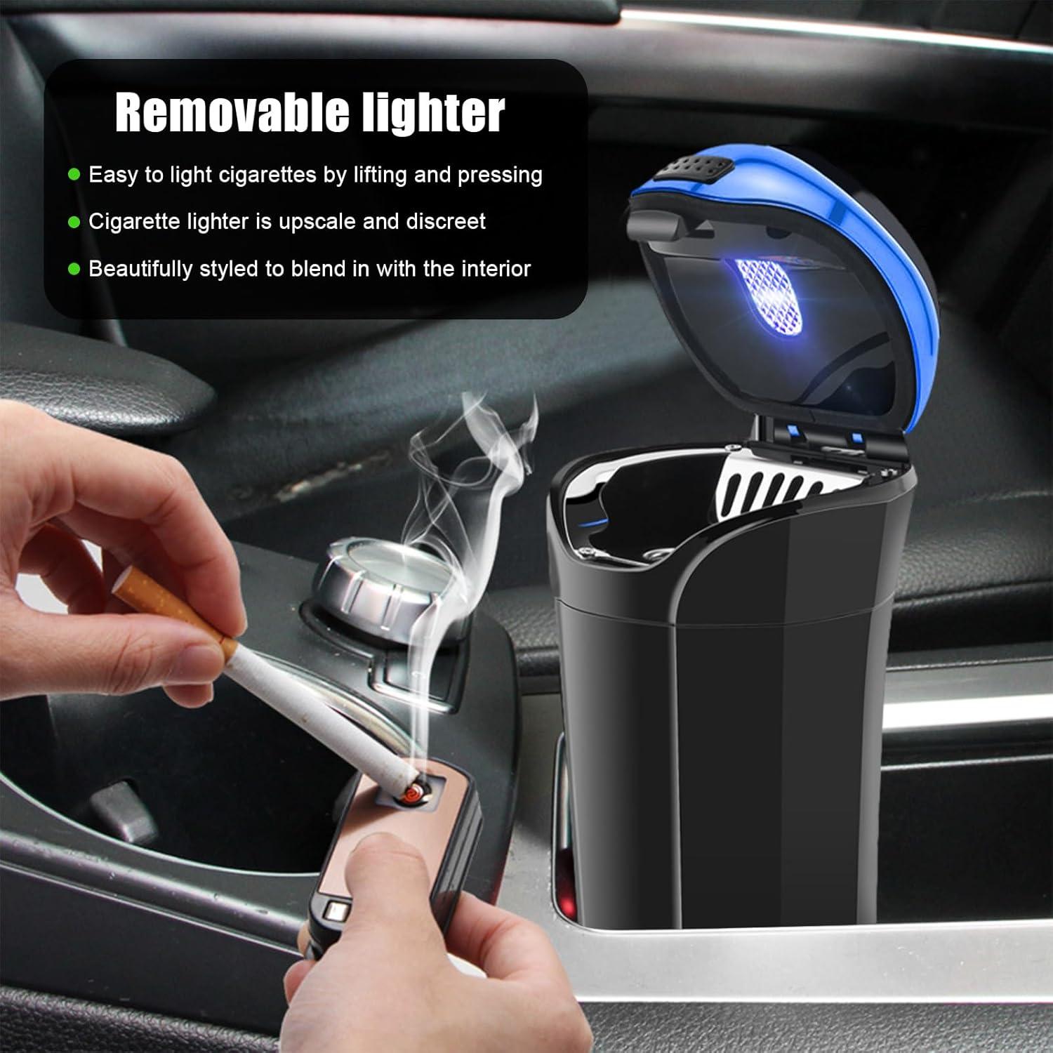 Cenicero de coche con tapa Suvnie USB recargable azul