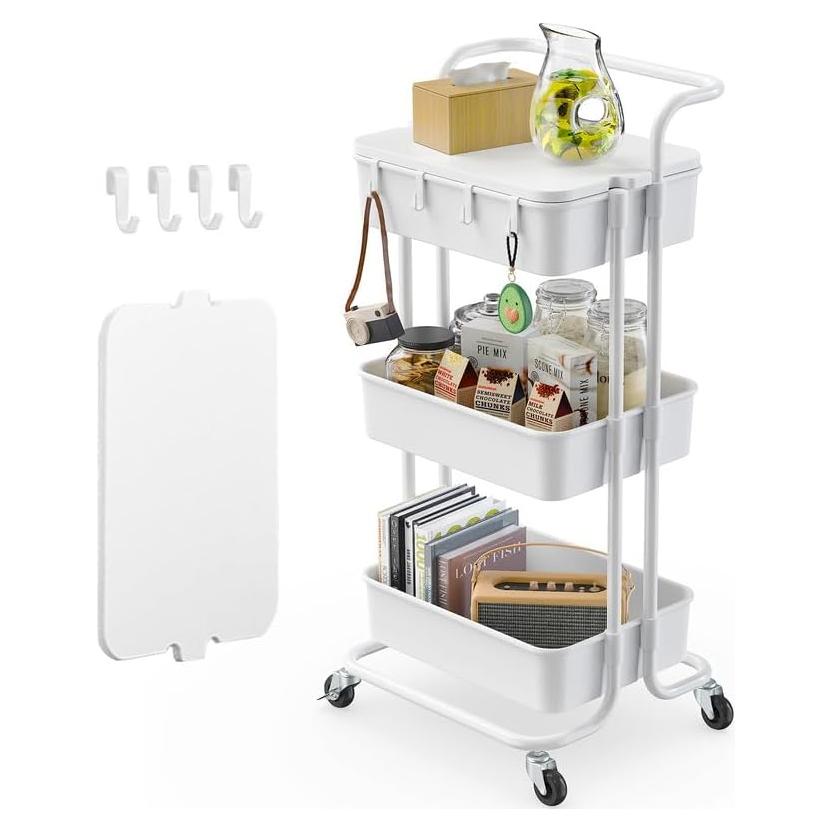 Carro Rodante de 3 Niveles Pipishell Blanco con Mesa Superior