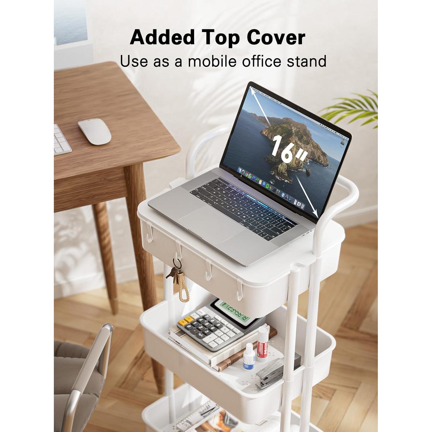 Carro Rodante de 3 Niveles Pipishell Blanco con Mesa Superior