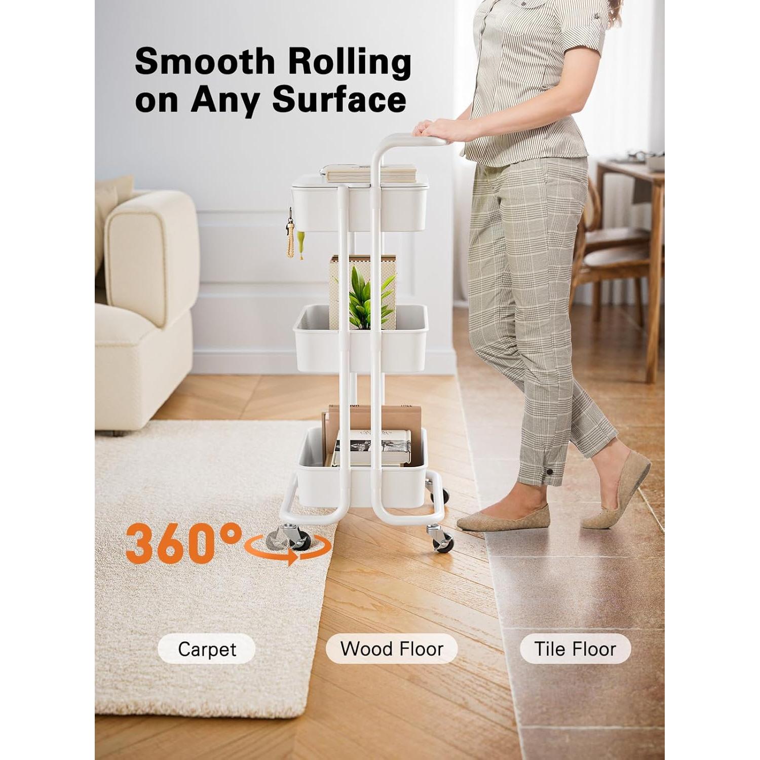 Carro Rodante de 3 Niveles Pipishell Blanco con Mesa Superior