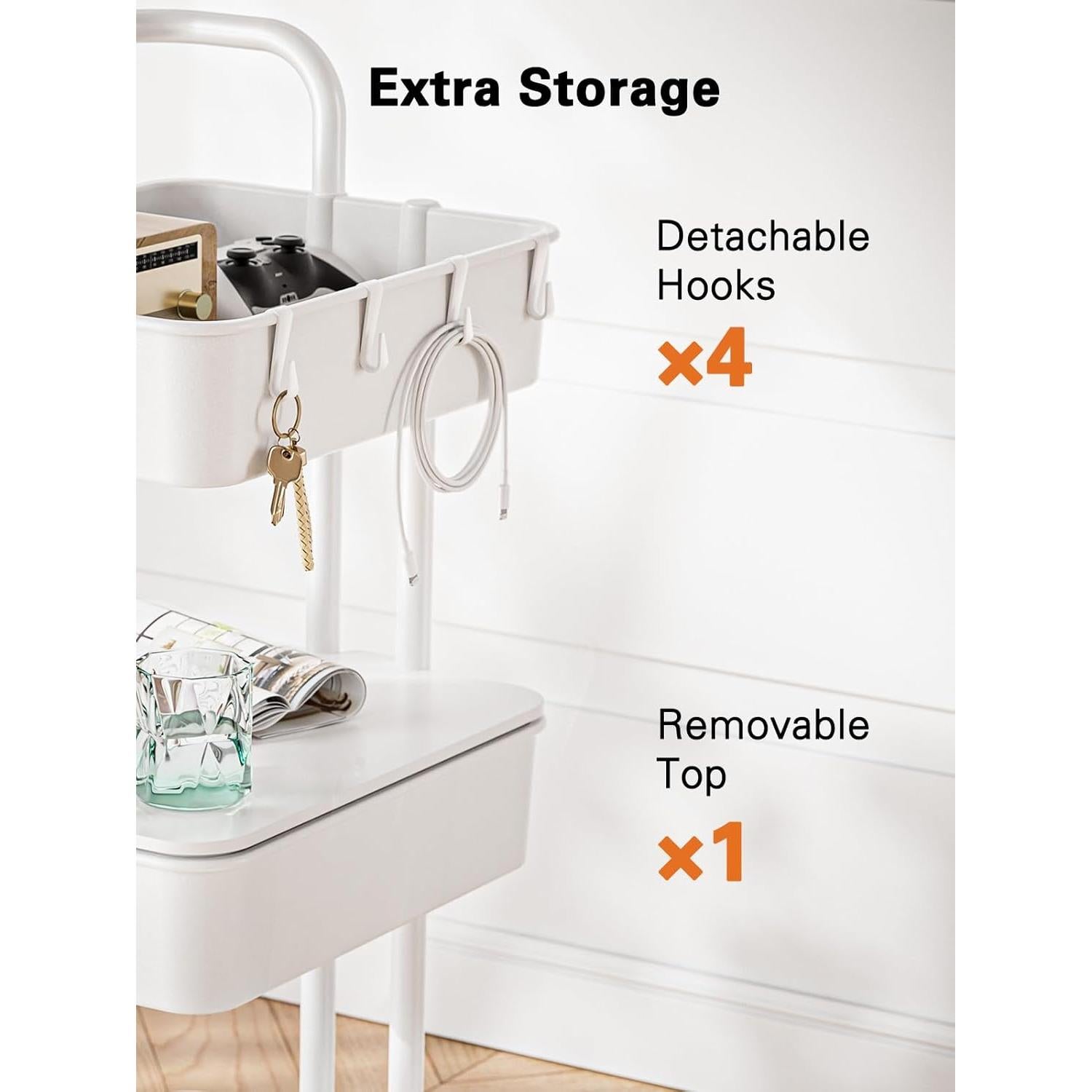 Carro Rodante de 3 Niveles Pipishell Blanco con Mesa Superior