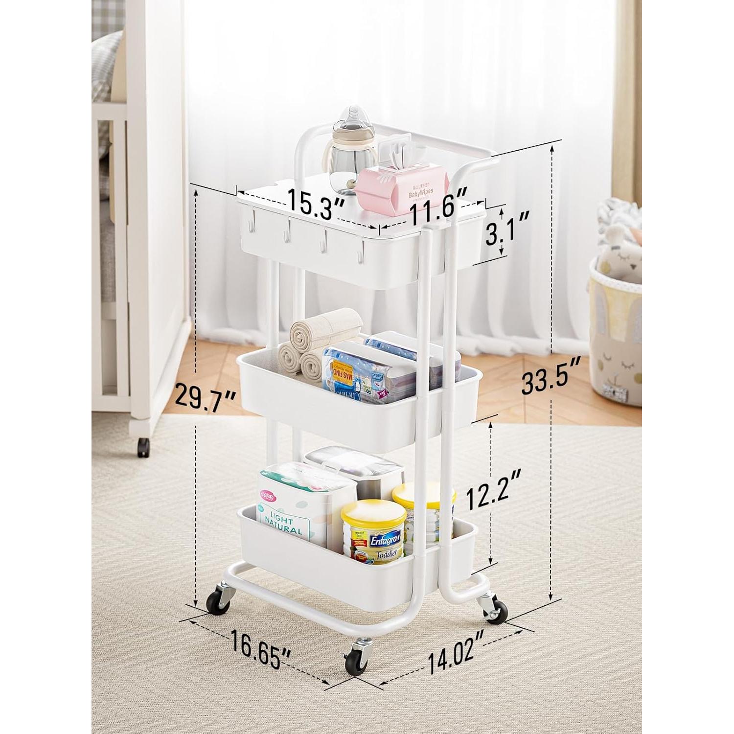 Carro Rodante de 3 Niveles Pipishell Blanco con Mesa Superior