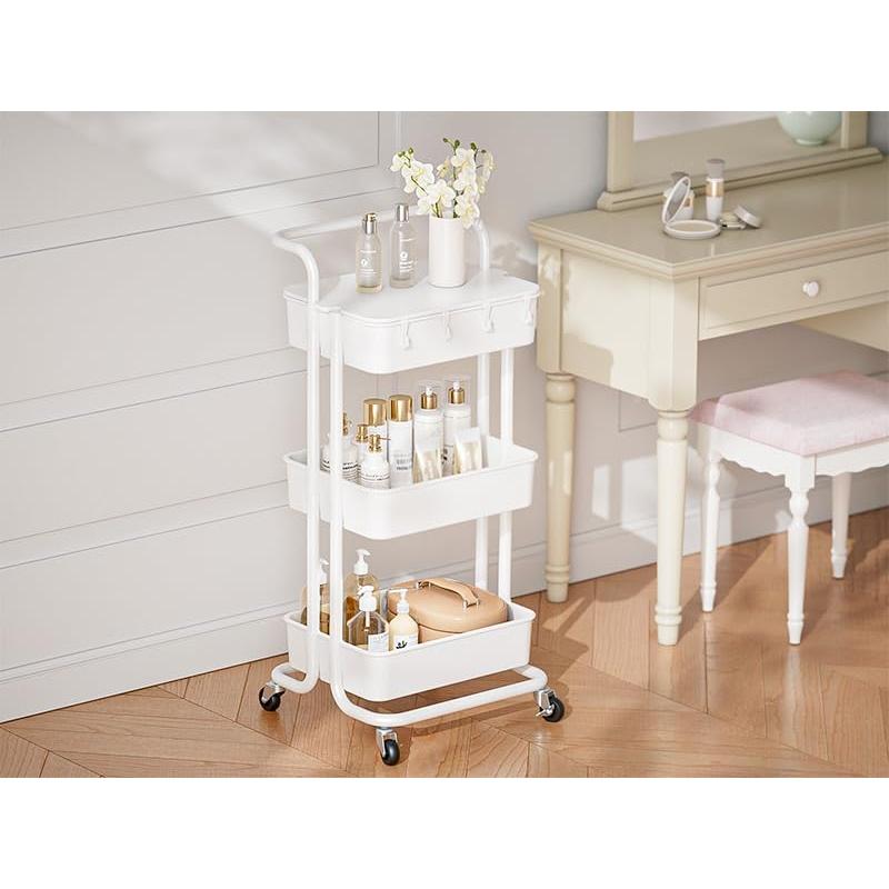 Carro Rodante de 3 Niveles Pipishell Blanco con Mesa Superior