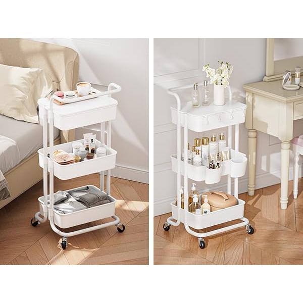 Carro Rodante de 3 Niveles Pipishell Blanco con Mesa Superior