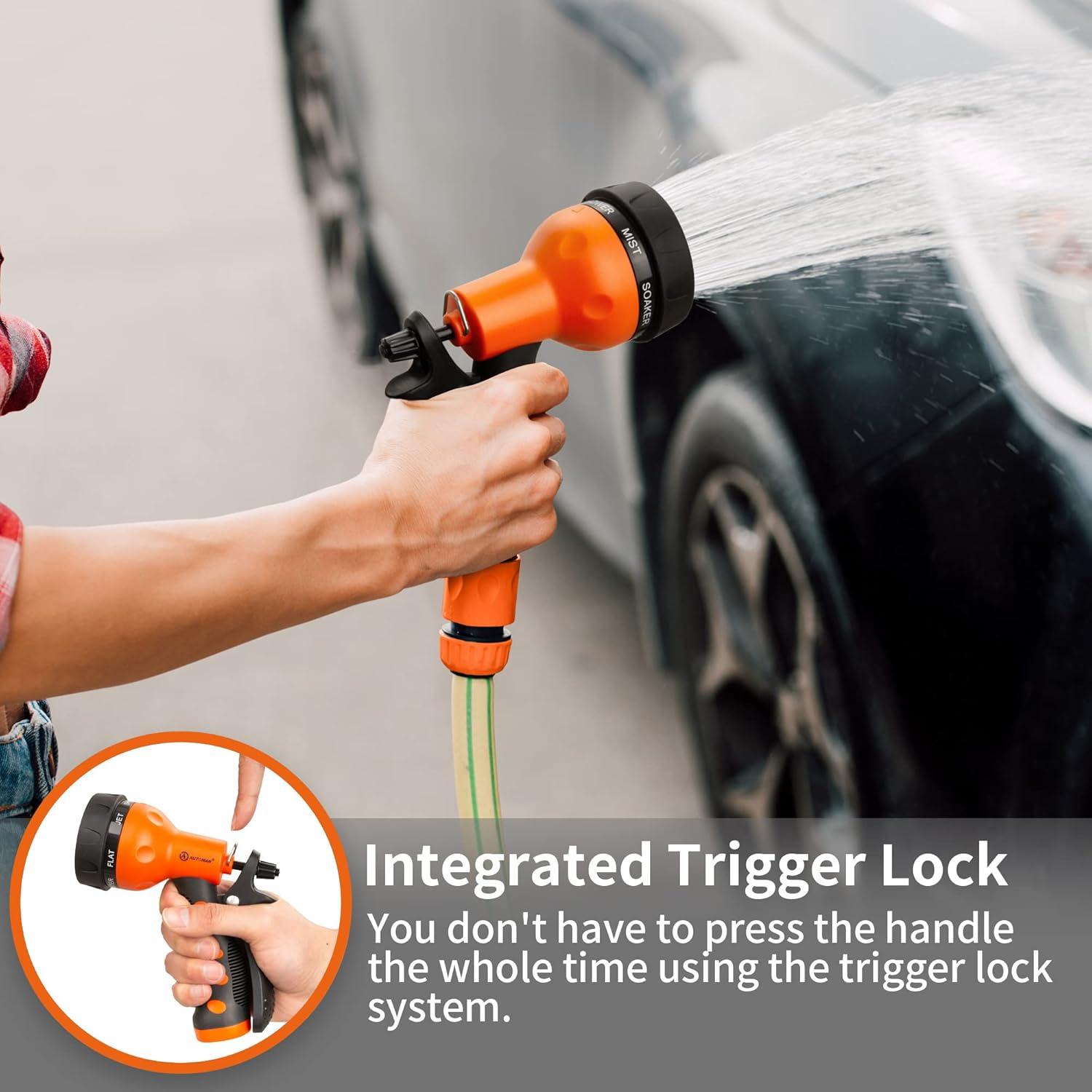 AUTOMAN Pistola de Riego Jardín Naranja 7 Patrones Ajustables