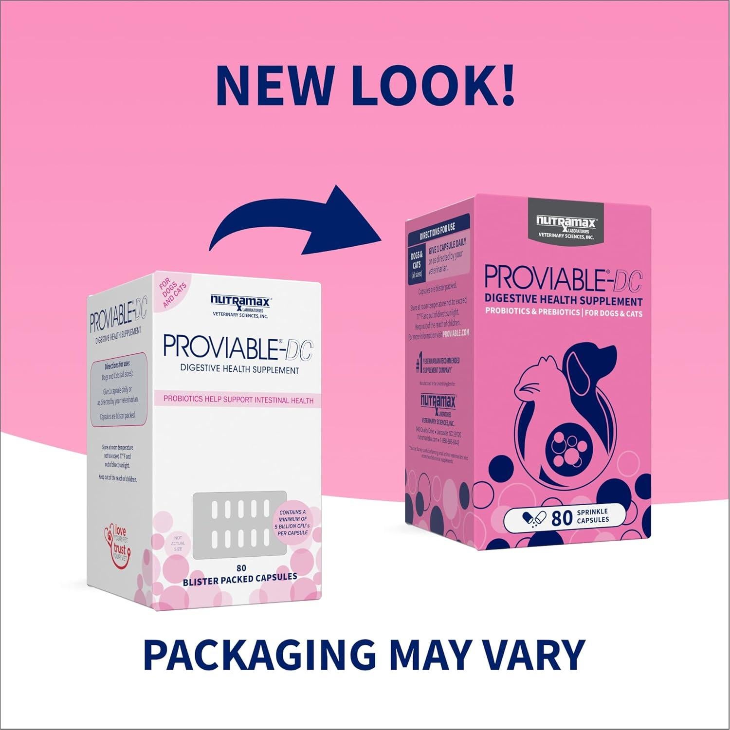 Proviable Probióticos Nutramax para Perros y Gatos - 80 Cápsulas