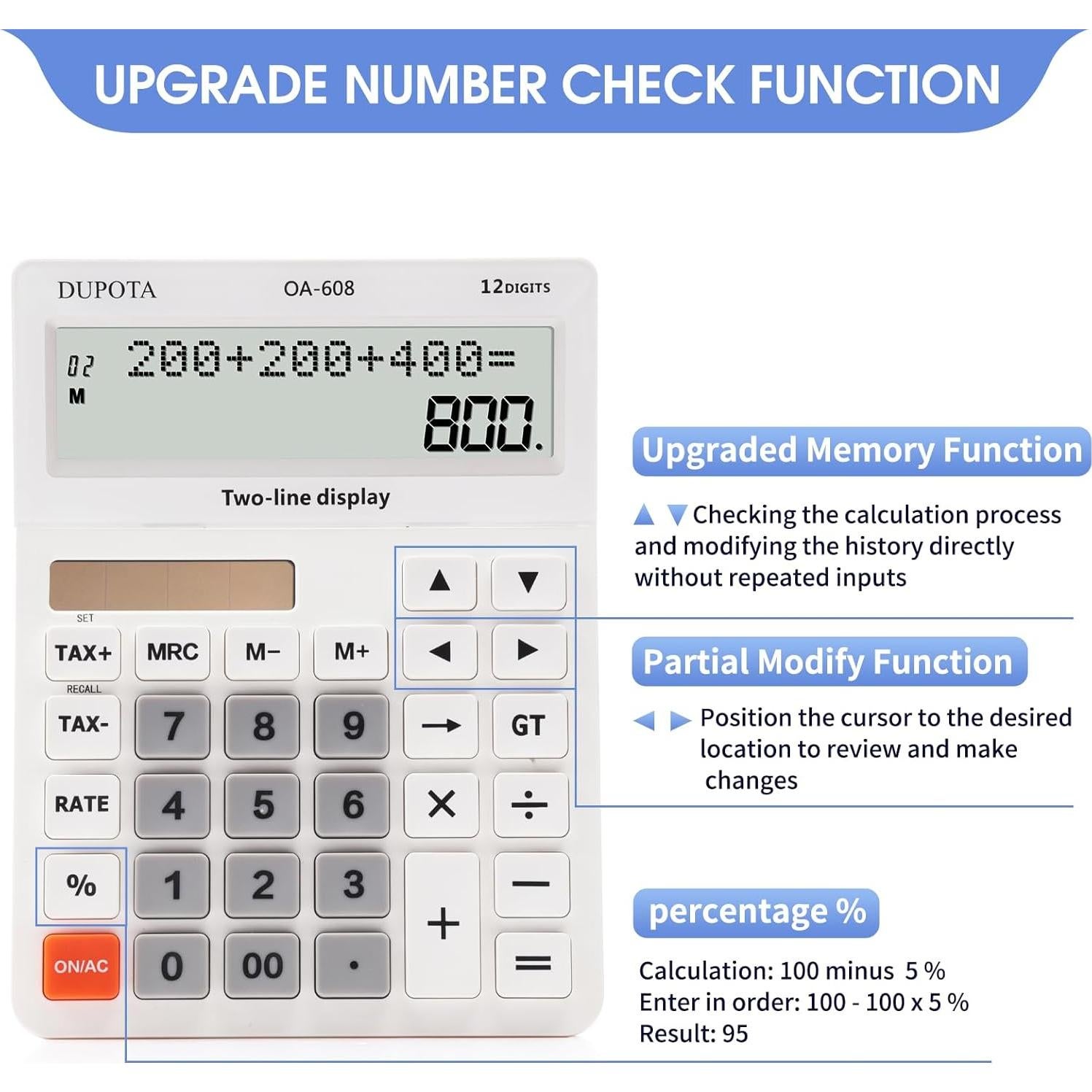 Calculadora de Escritorio DUPOTA OA-608 12 Dígitos LCD Grande