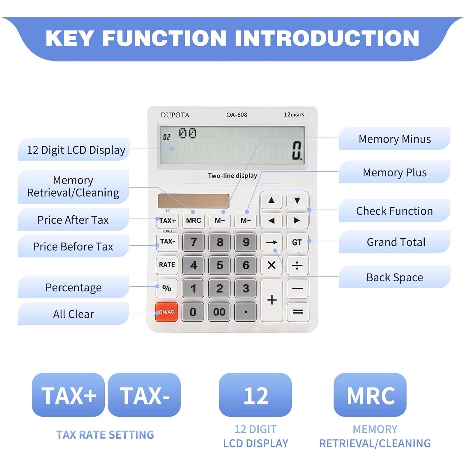 Calculadora de Escritorio DUPOTA OA-608 12 Dígitos LCD Grande