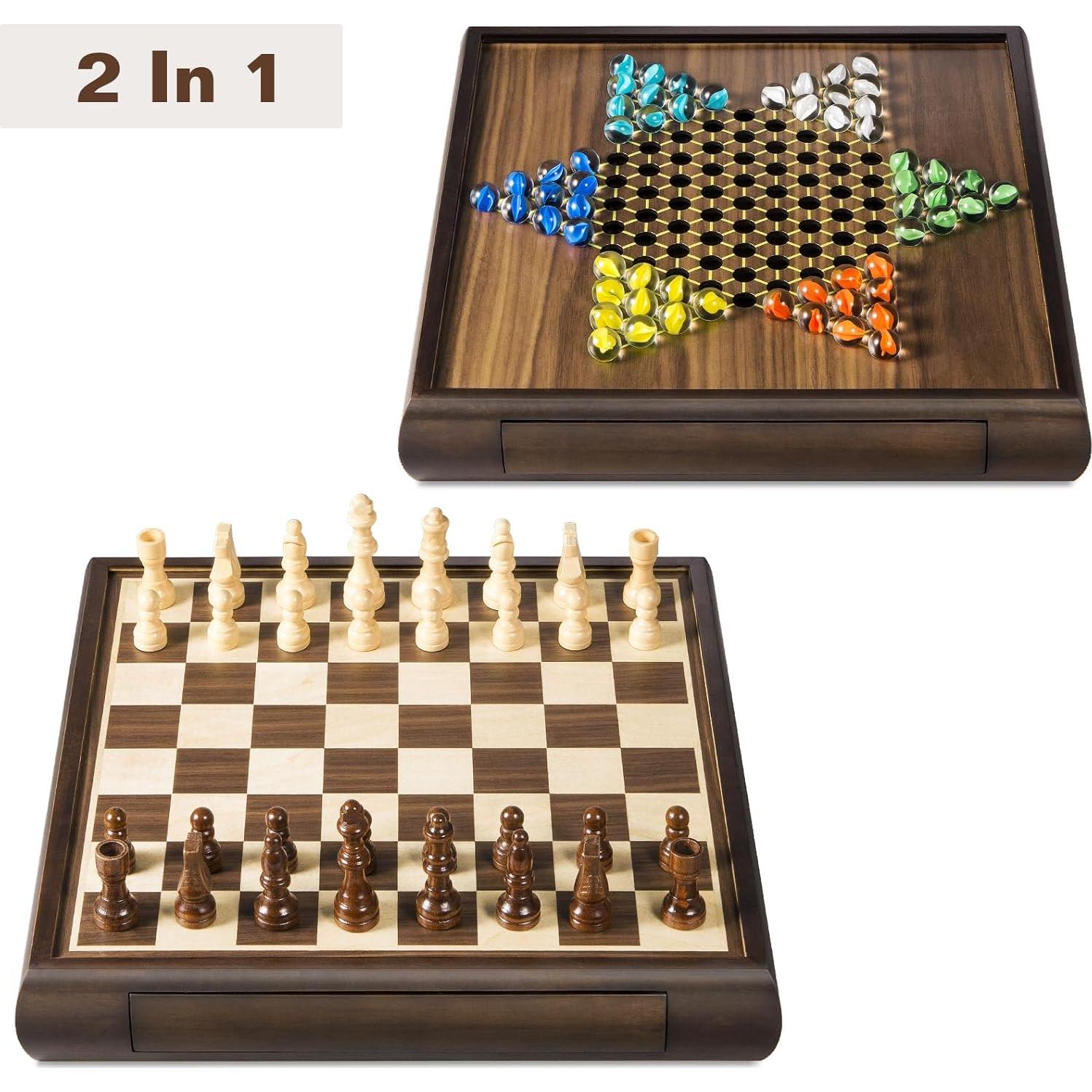 Juego de Ajedrez Magnético 2 en 1 ELONGDI Tablero Madera 33cm