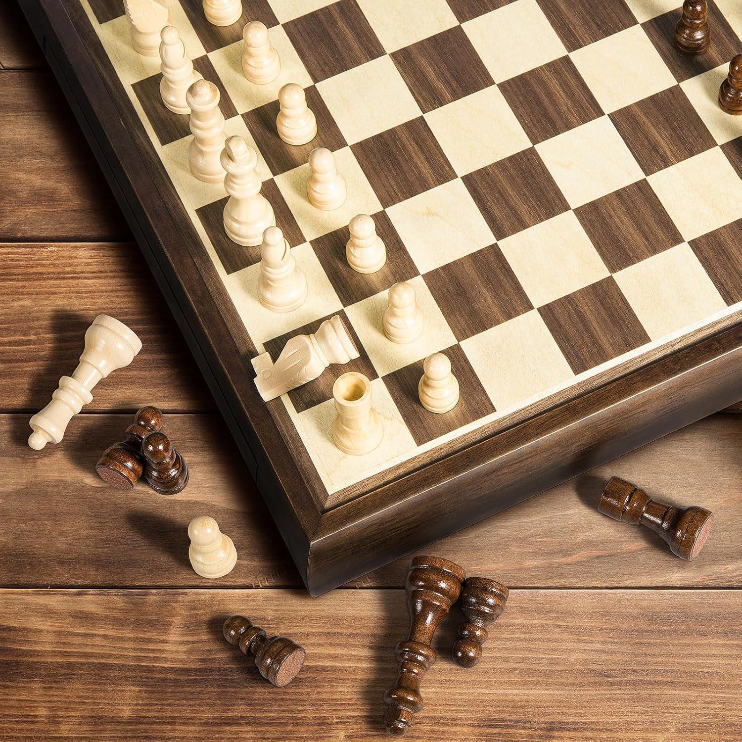 Juego de Ajedrez Magnético 2 en 1 ELONGDI Tablero Madera 33cm