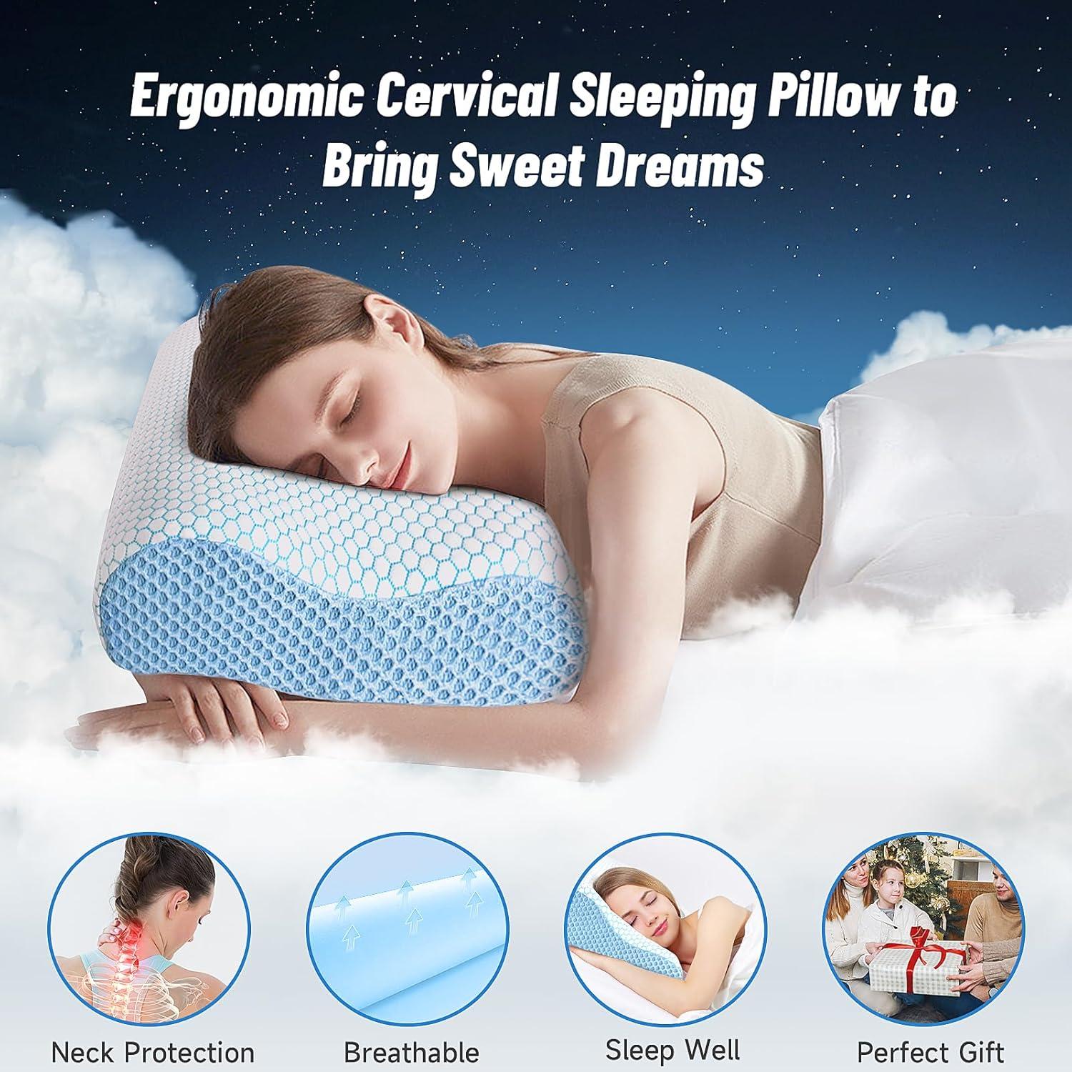 Almohada Ergonómica CloudBliss Estándar Azul para Dormir