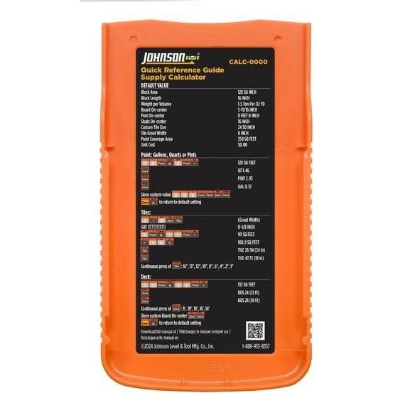 Calculadora de Suministros Johnson Level CALC-0000 LCD Naranja