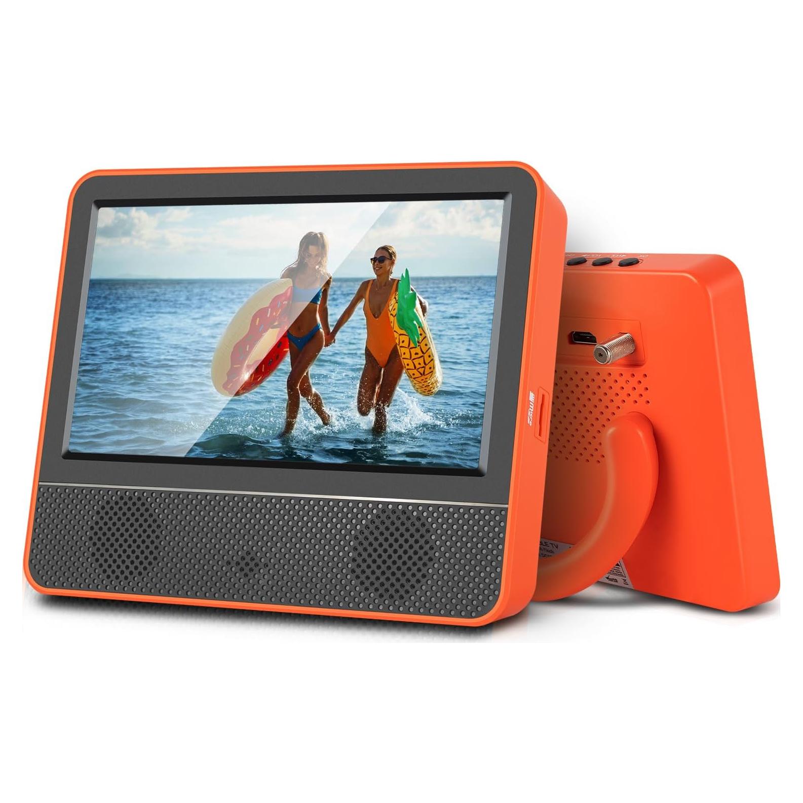 7inch Portable TV,Small tv with Battery-Digital ATSC Tuner,Headphone Out-USB/TF Port-HDMI Input,Mini TV for Camping RV Kitchen-Full Viewing Angles(Orange)