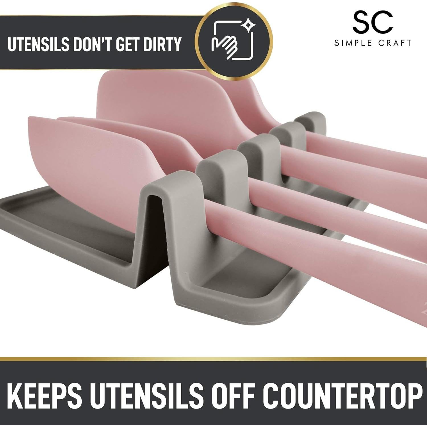 Soporte de Utensilios de Cocina Simple Craft Gris - Silicona Resistente al Calor